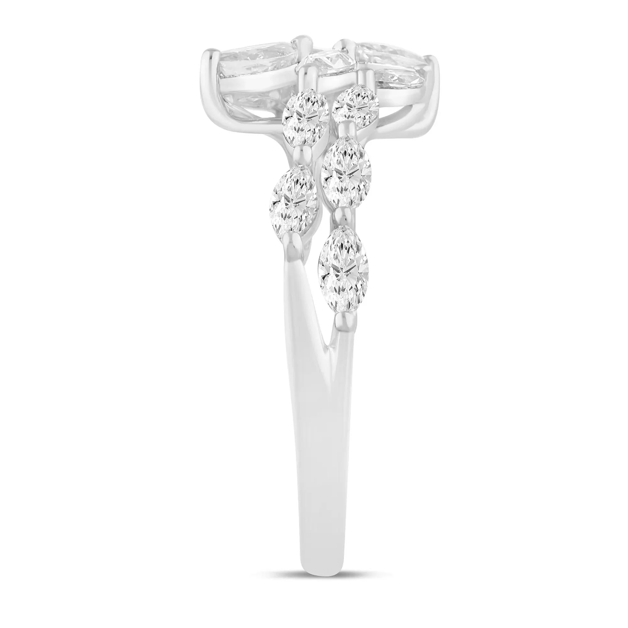 1 CT. Tw. Lab Grown Diamond Round & Marquise-Cut Bypass Ring 14K White Gold Round Brilliant Cut Size 6.5 1mm - Image 3