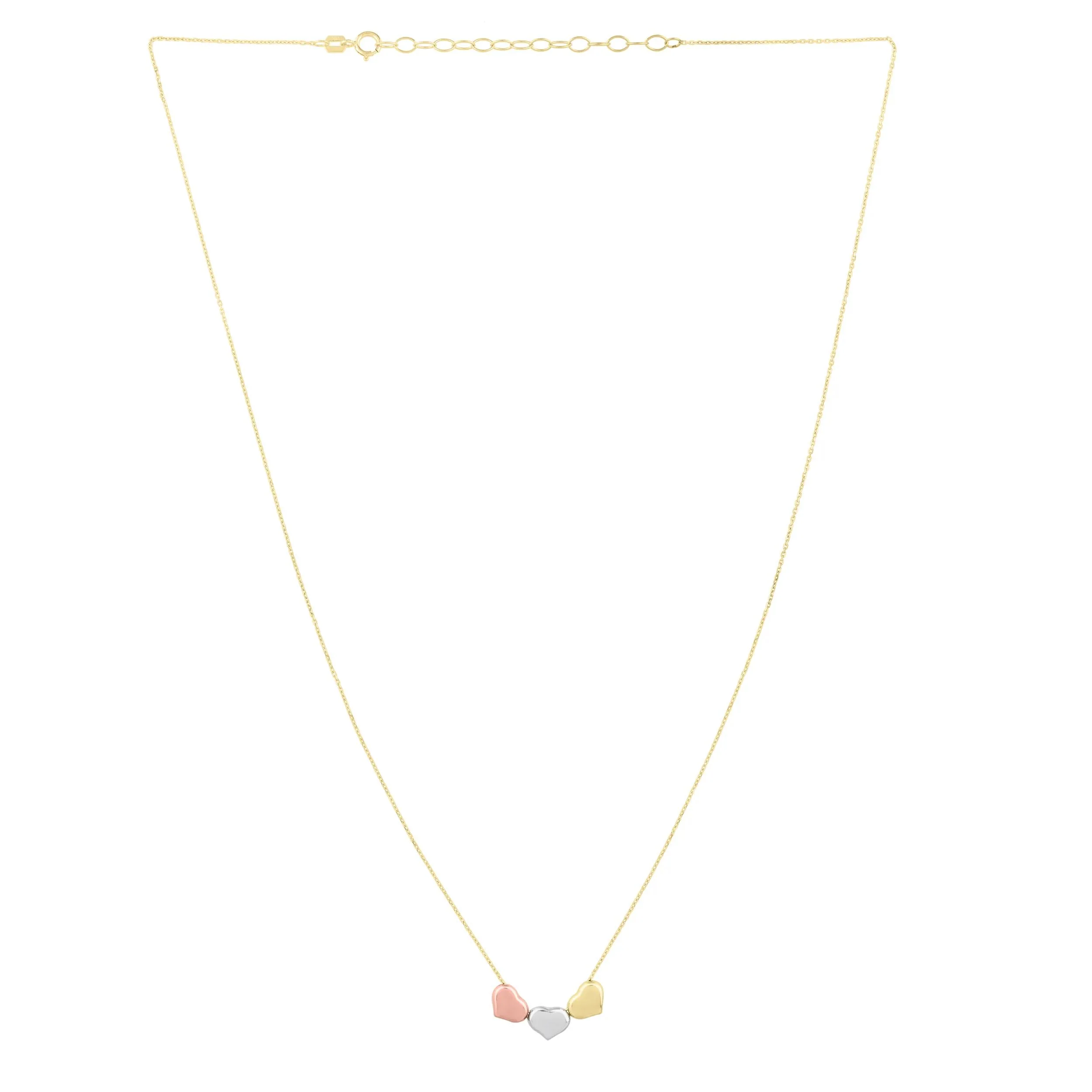 Tri-Color Heart Pendant Necklace 14K Yellow White and Rose Gold Size 18" - Image 2