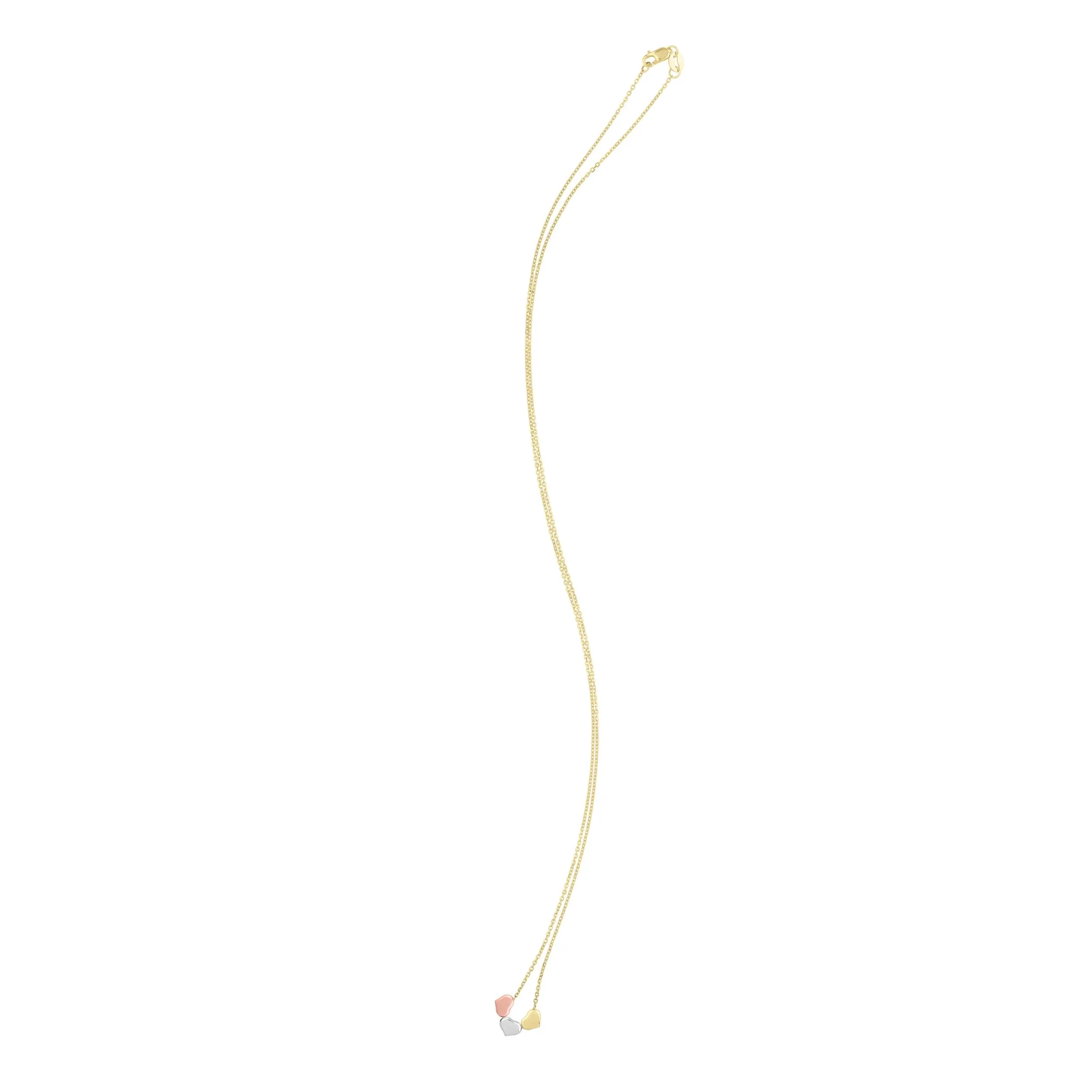 Tri-Color Heart Pendant Necklace 14K Yellow White and Rose Gold Size 18" - Image 3