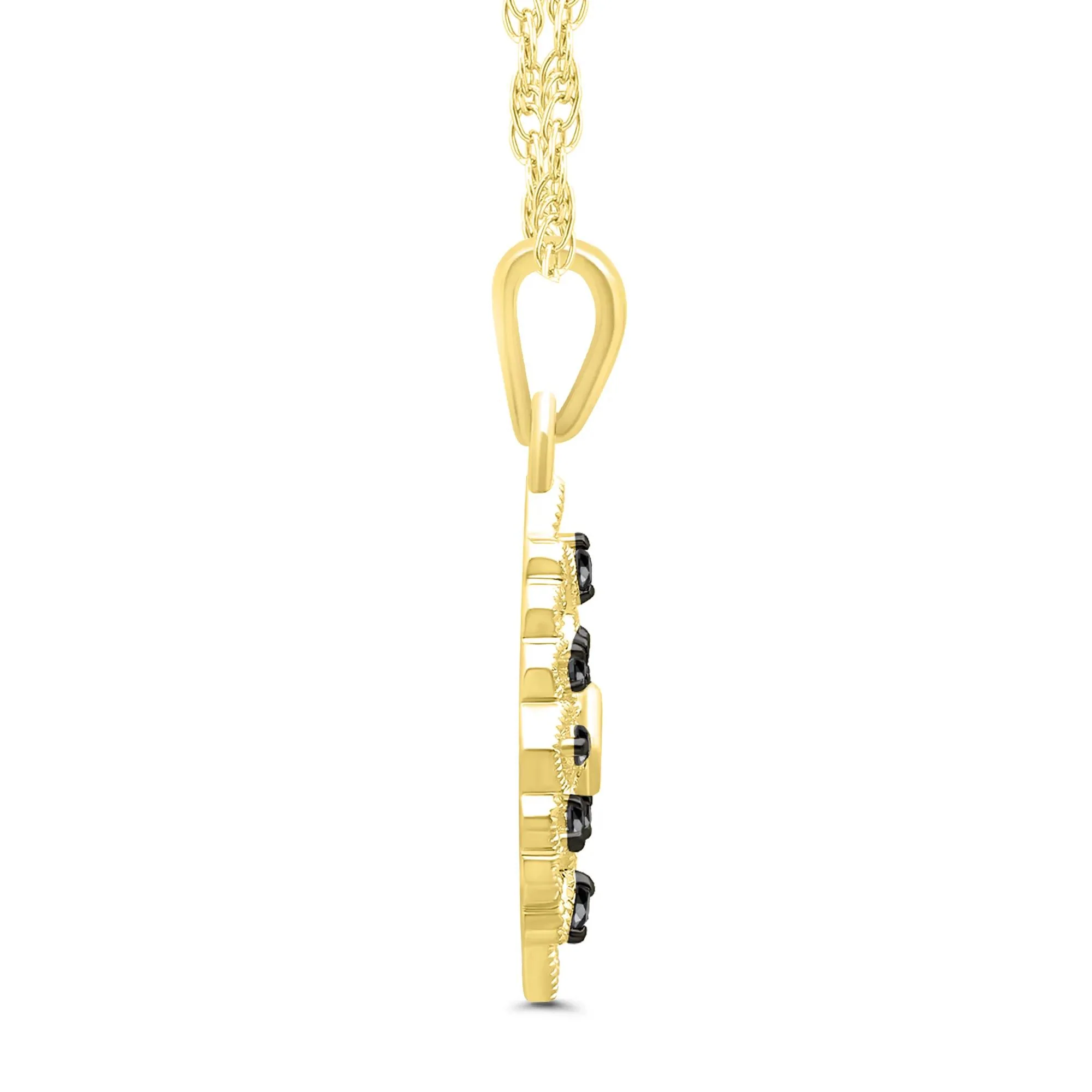 1/8 CT. Tw. Vintage-Style Milgrain Black Diamond Pendant Necklace 10K Yellow Gold Size 18" - Image 2