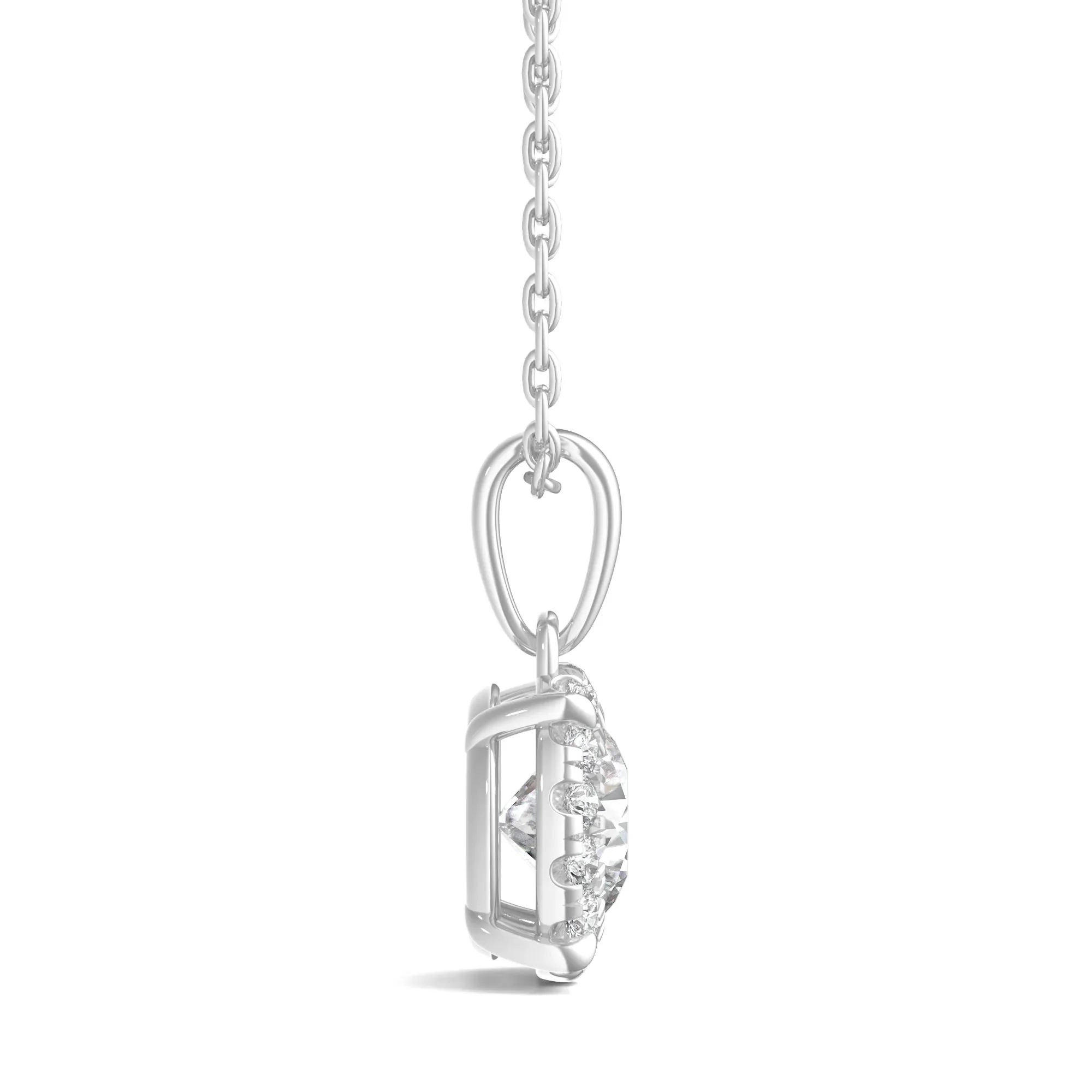 1/2 CT. Tw. Lab Grown Diamond Round Halo Pendant Necklace 14K White Gold Size 18" - Image 2