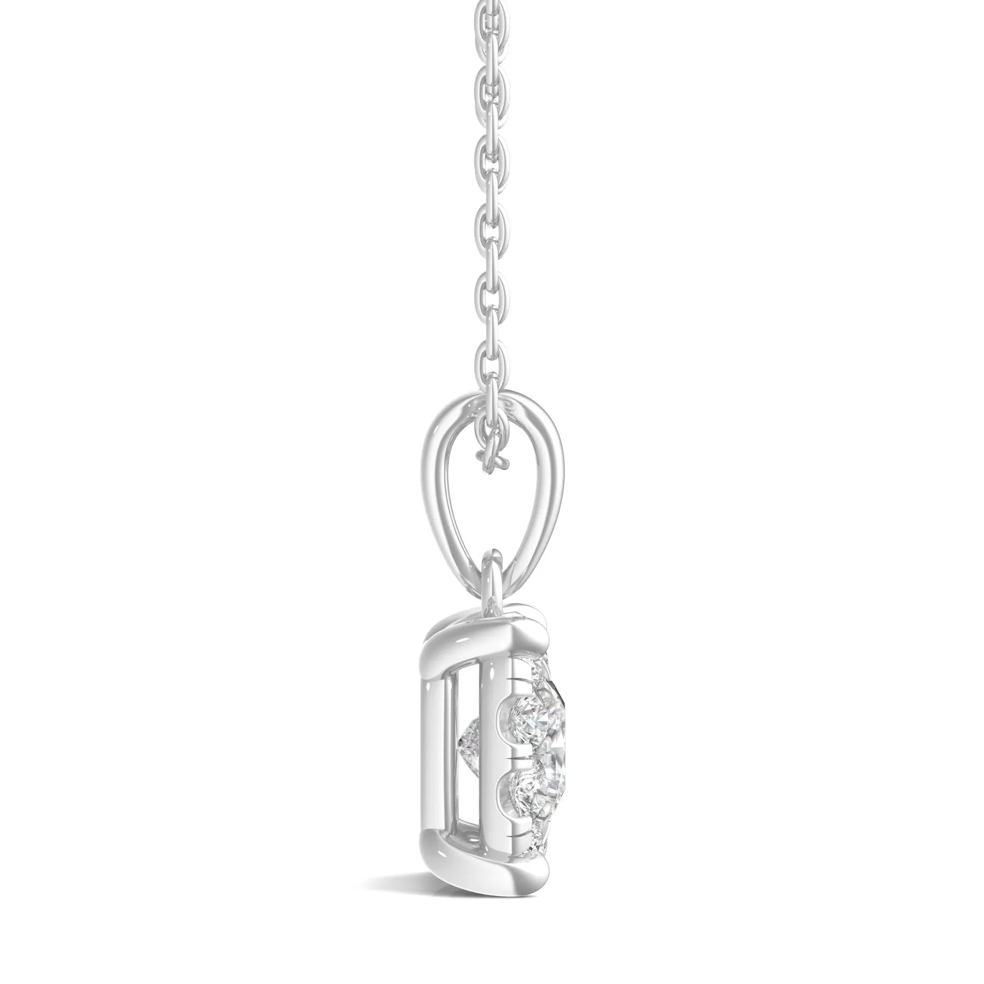 1/2 CT. Tw. Lab Grown Diamond Princess-Cut Halo Pendant Necklace 14K White Gold Size 18" - Image 2