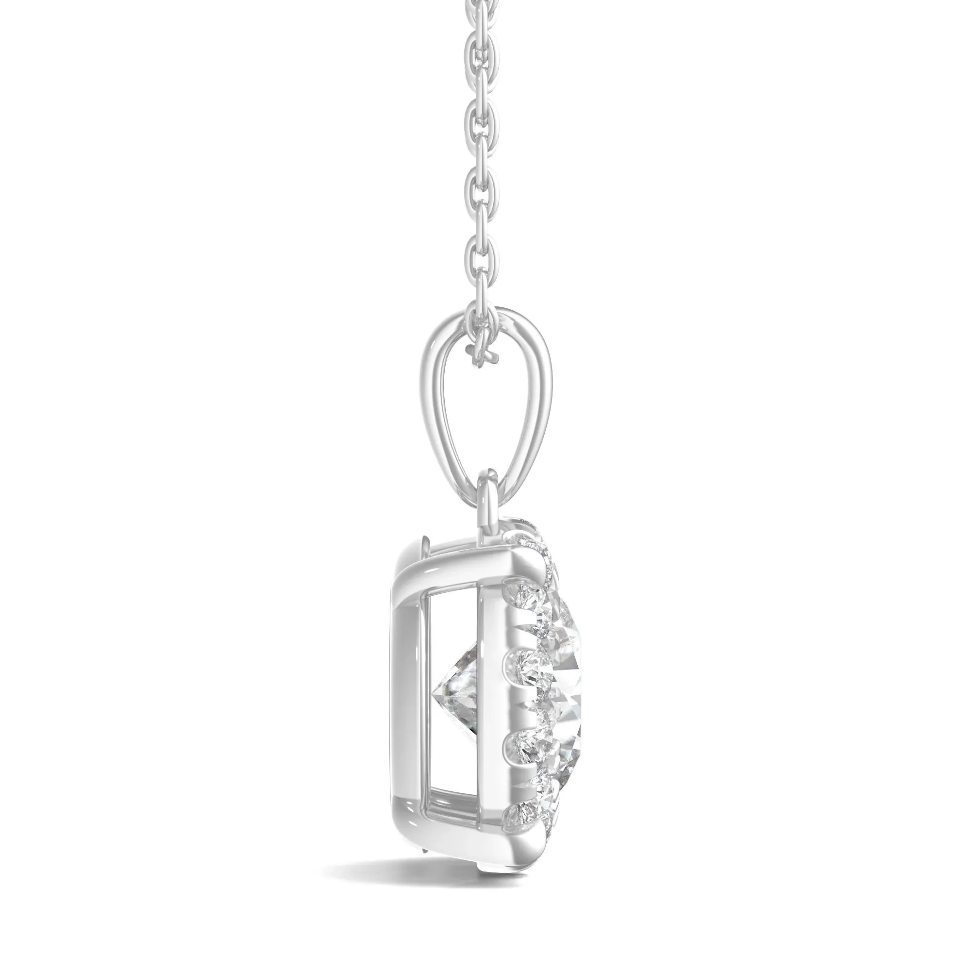 1 CT. Tw. Lab Grown Diamond Round Halo Pendant Necklace 14K White Gold Size 18" - Image 2