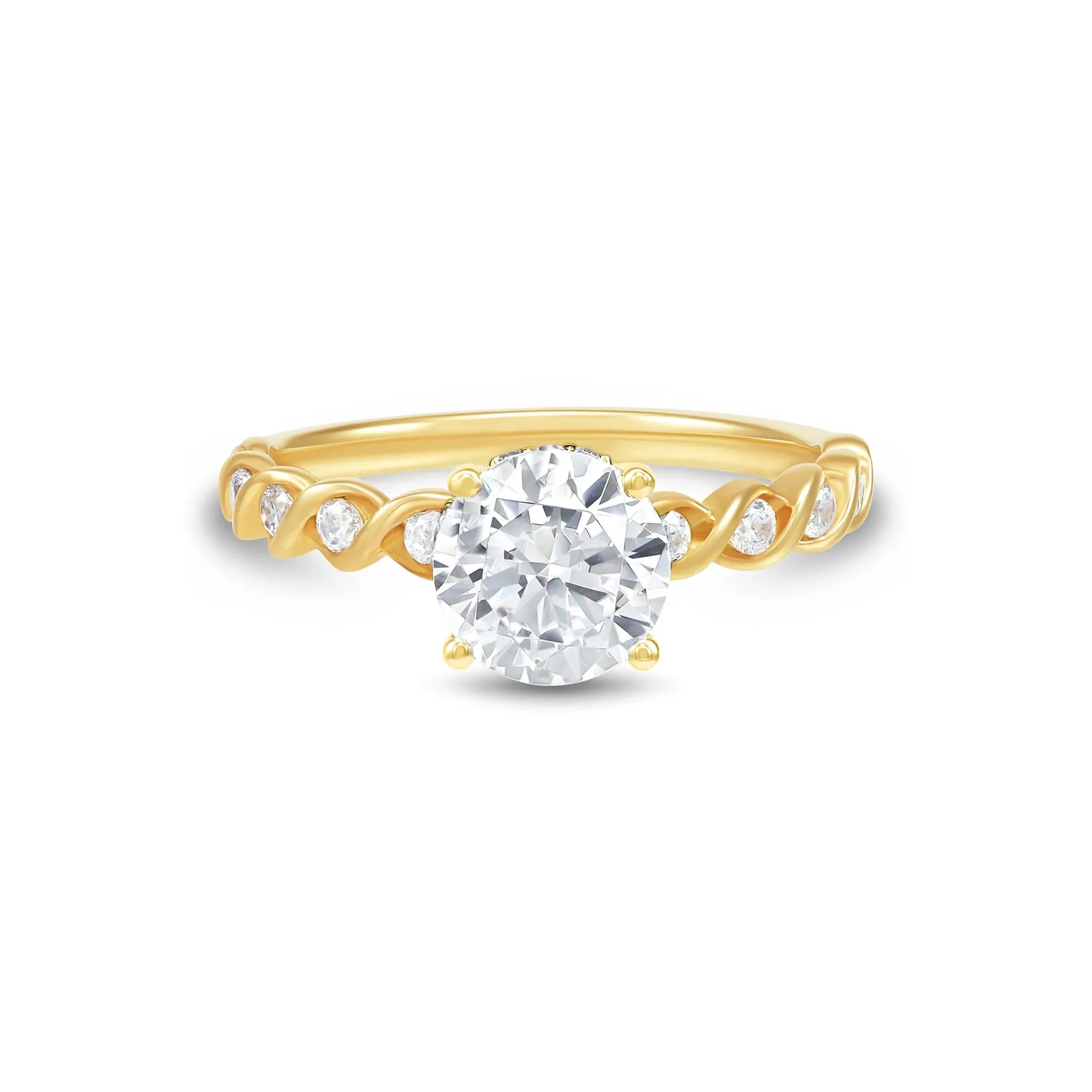 1 3/4 CT. Tw. Round Lab Grown Diamond Twist Shank Engagement Ring 14K Yellow Gold Size 6.5 1.5mm