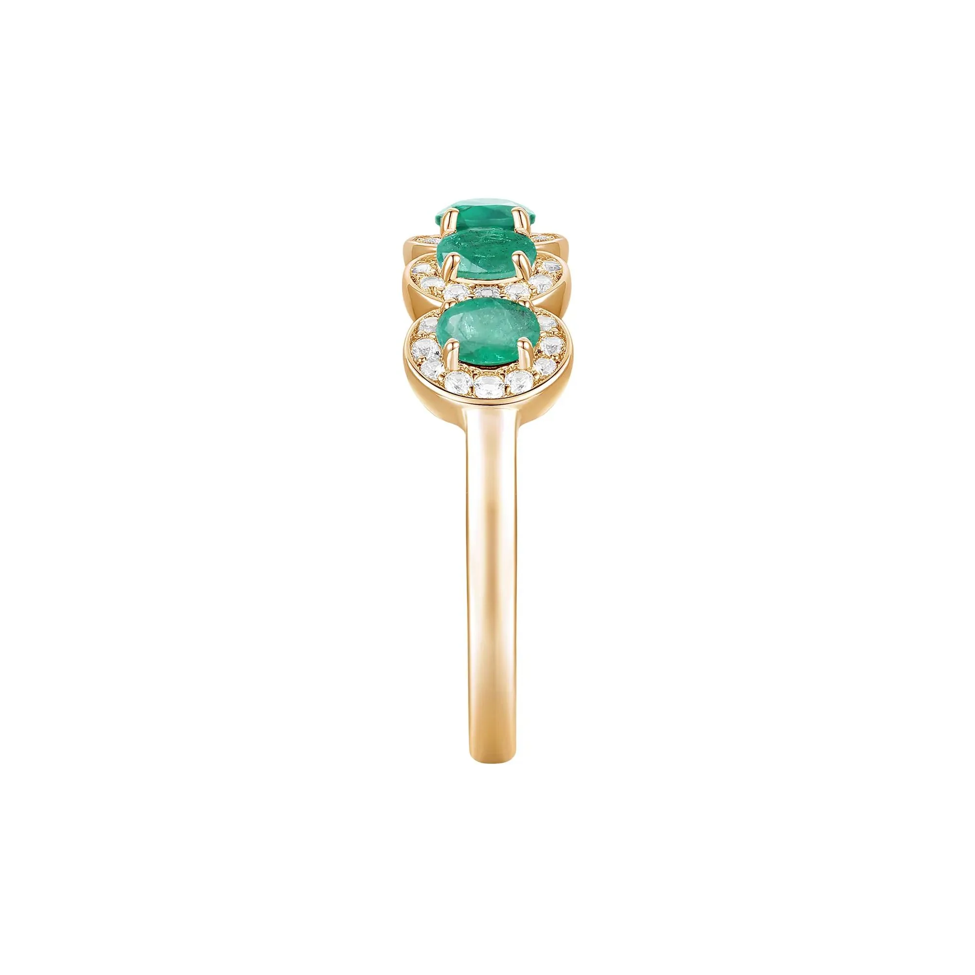 1/4 CT. Tw. Emerald and Diamond Oval Band Ring 14K Yellow Gold Round Brilliant Cut Size 7 1mm - Image 3