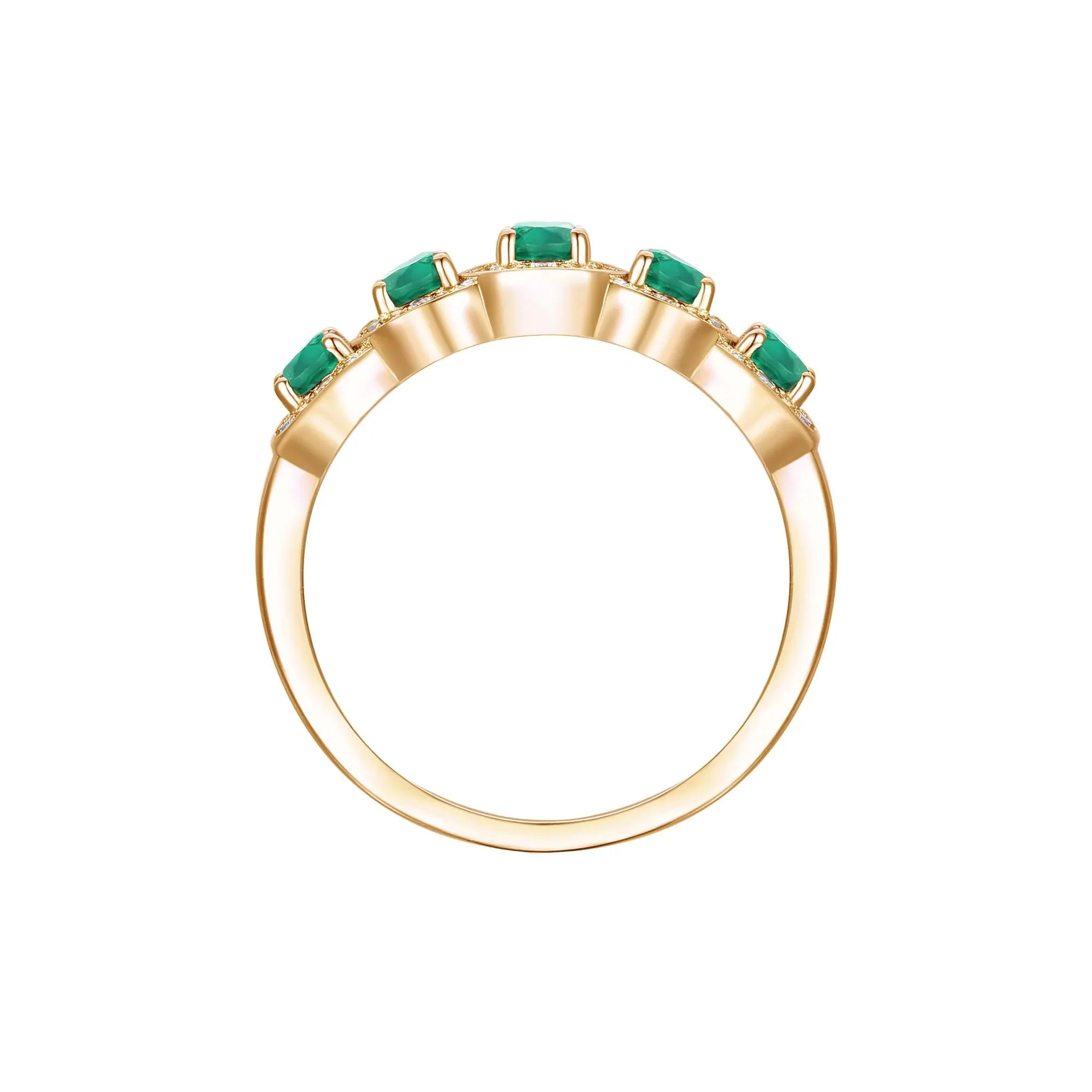 1/4 CT. Tw. Emerald and Diamond Oval Band Ring 14K Yellow Gold Round Brilliant Cut Size 7.5 1mm - Image 2