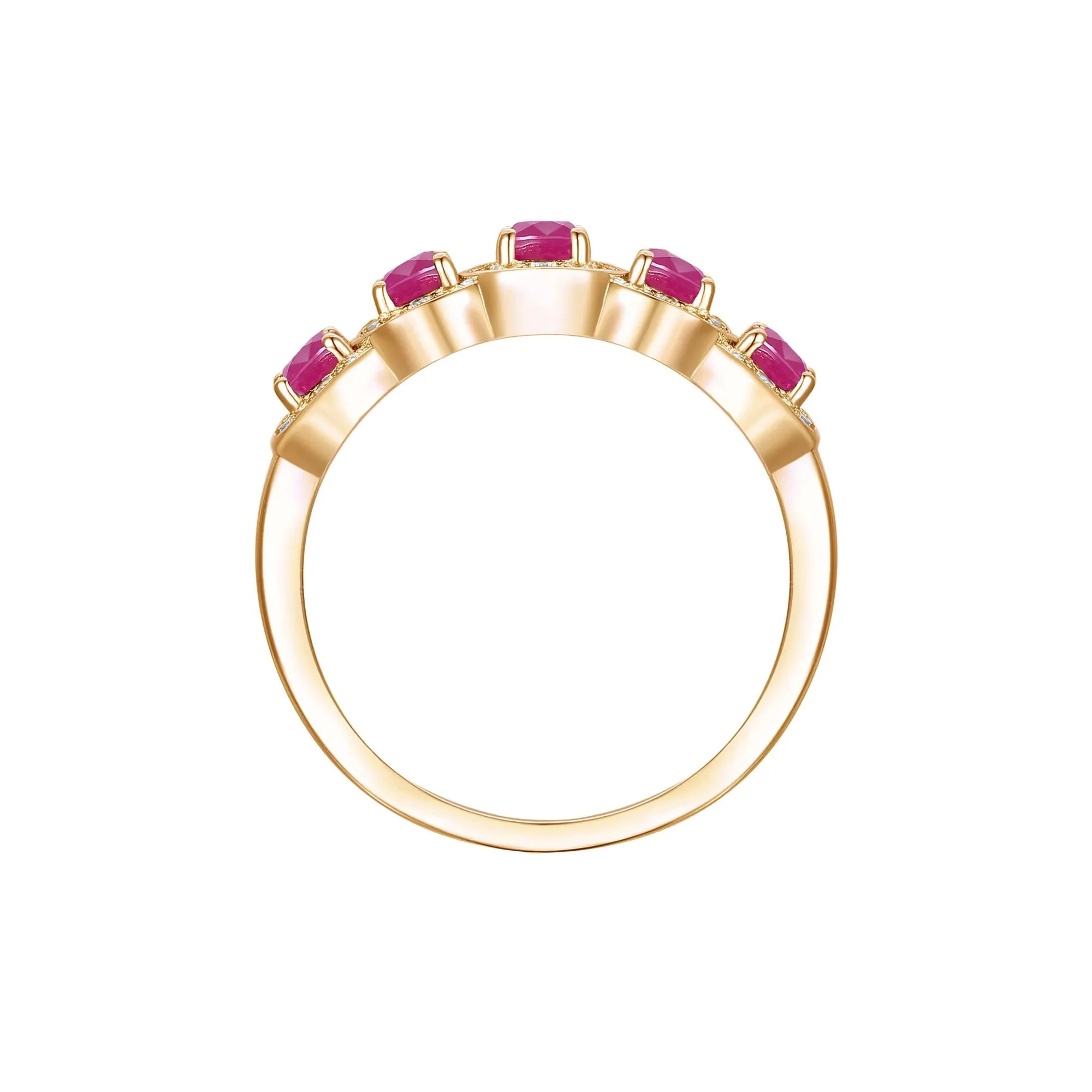 1/4 CT. Tw. Ruby and Diamond Oval Band Ring 14K Yellow Gold Round Brilliant Cut Size 6.5 1mm - Image 2