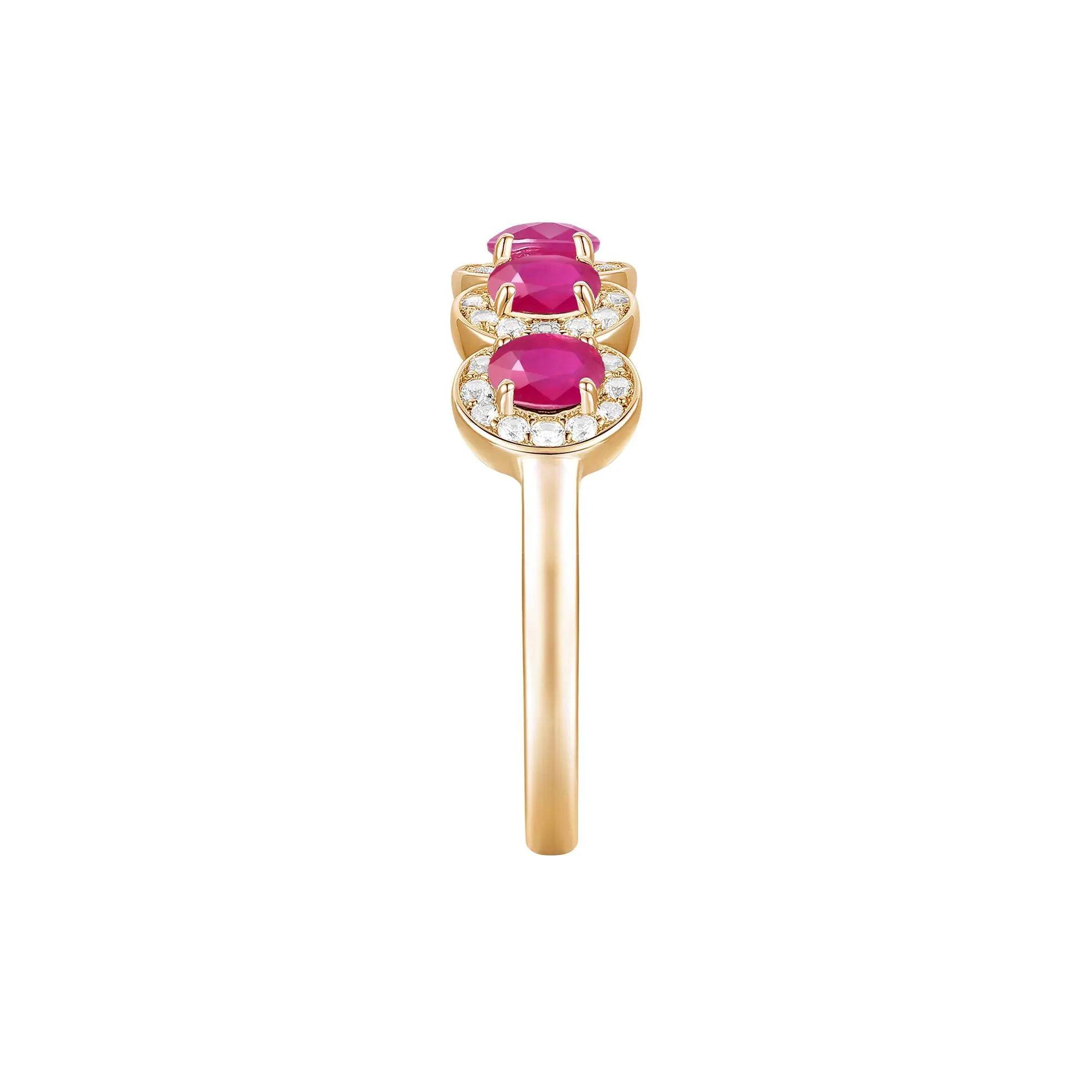 1/4 CT. Tw. Ruby and Diamond Oval Band Ring 14K Yellow Gold Round Brilliant Cut Size 7 1mm - Image 3