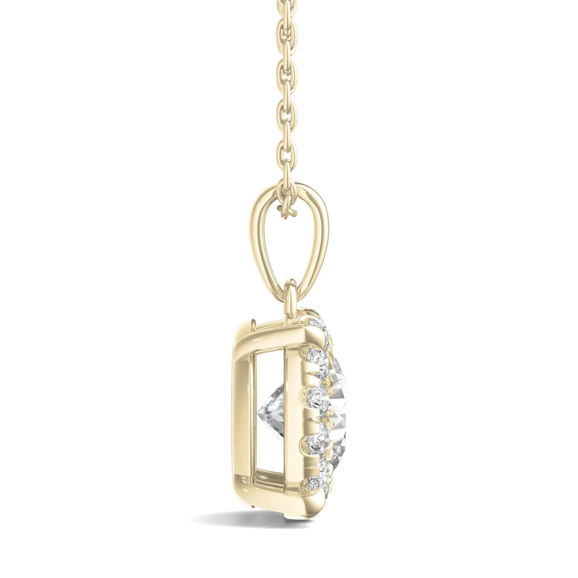 1 CT. Tw. Lab Grown Diamond Round Halo Pendant Necklace 14K Yellow Gold Size 18" - Image 2