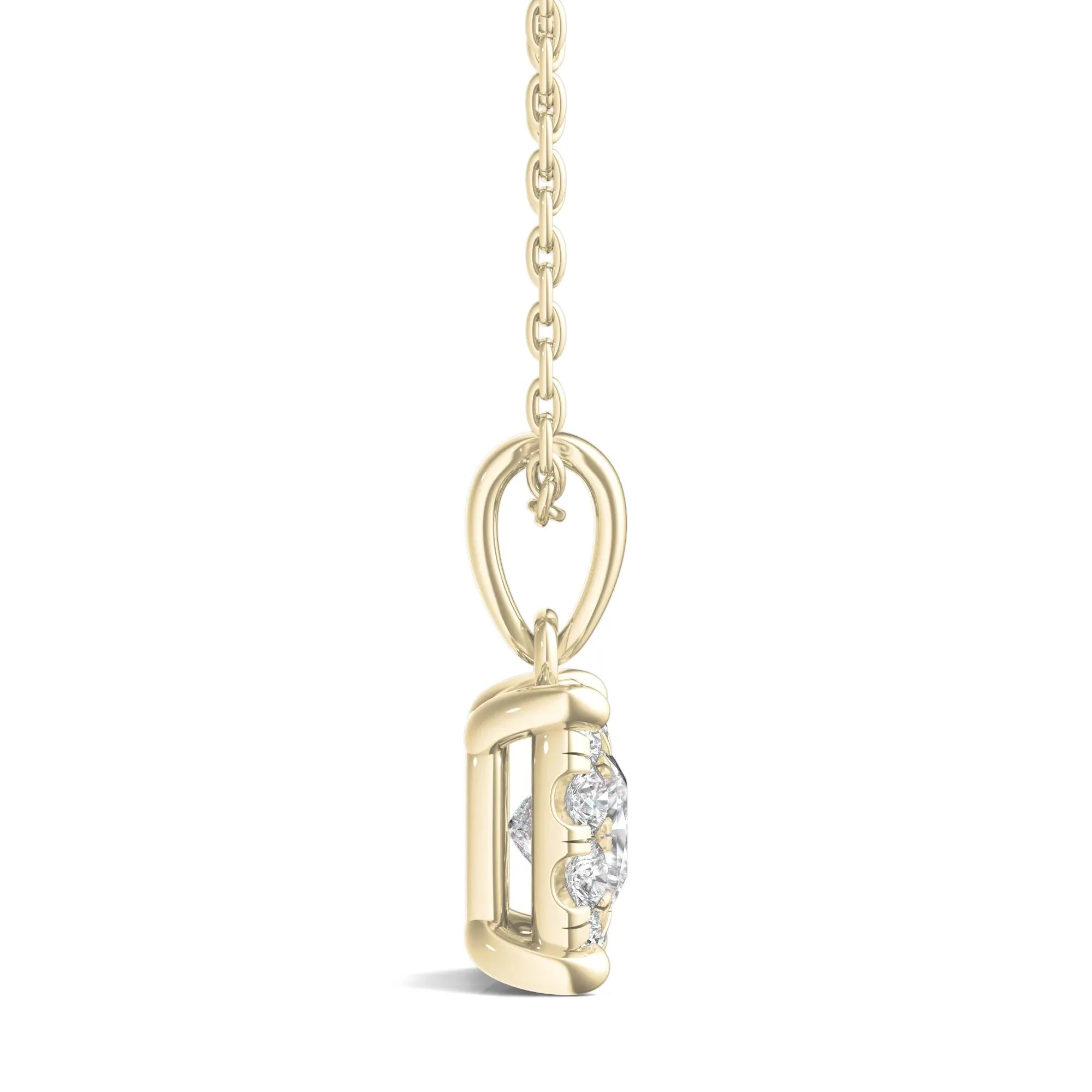 1/2 CT. Tw. Lab Grown Diamond Princess-Cut Halo Pendant Necklace 14K Yellow Gold Size 18" - Image 2