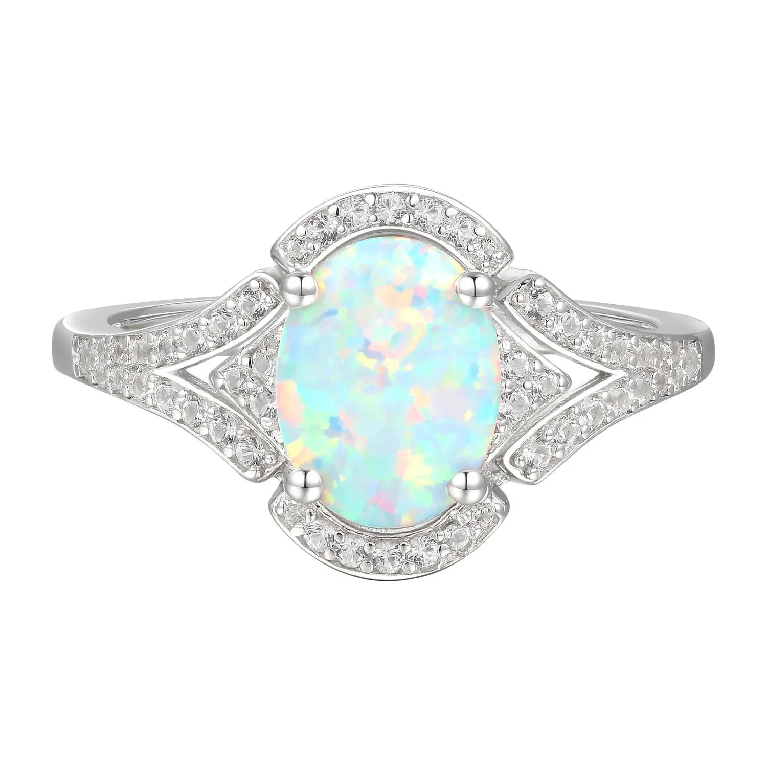 Oval Opal & Lab Created White Sapphire Earring Pendant Necklace & Ring Set .925 Sterling Silver Size 6 - Image 2