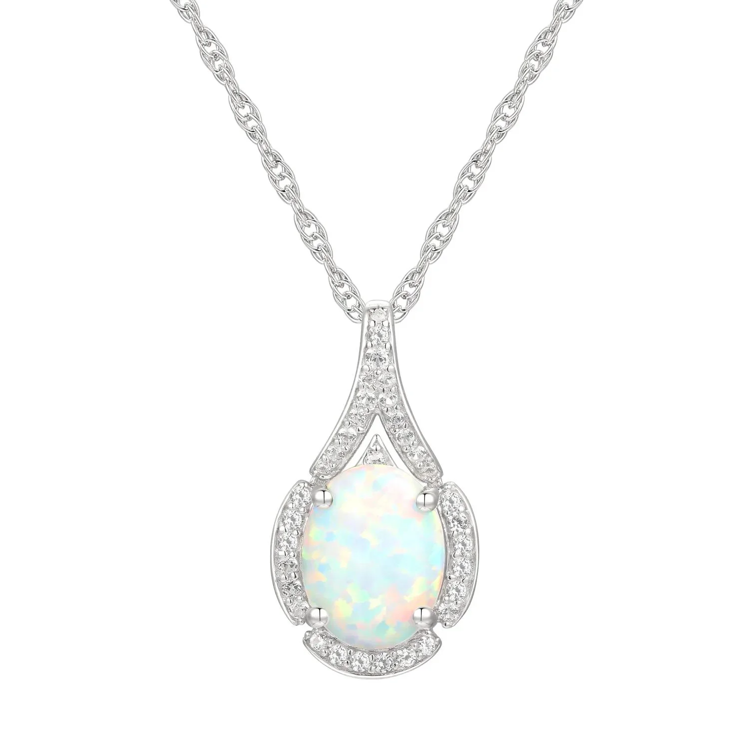 Oval Opal & Lab Created White Sapphire Earring Pendant Necklace & Ring Set .925 Sterling Silver Size 6 - Image 4