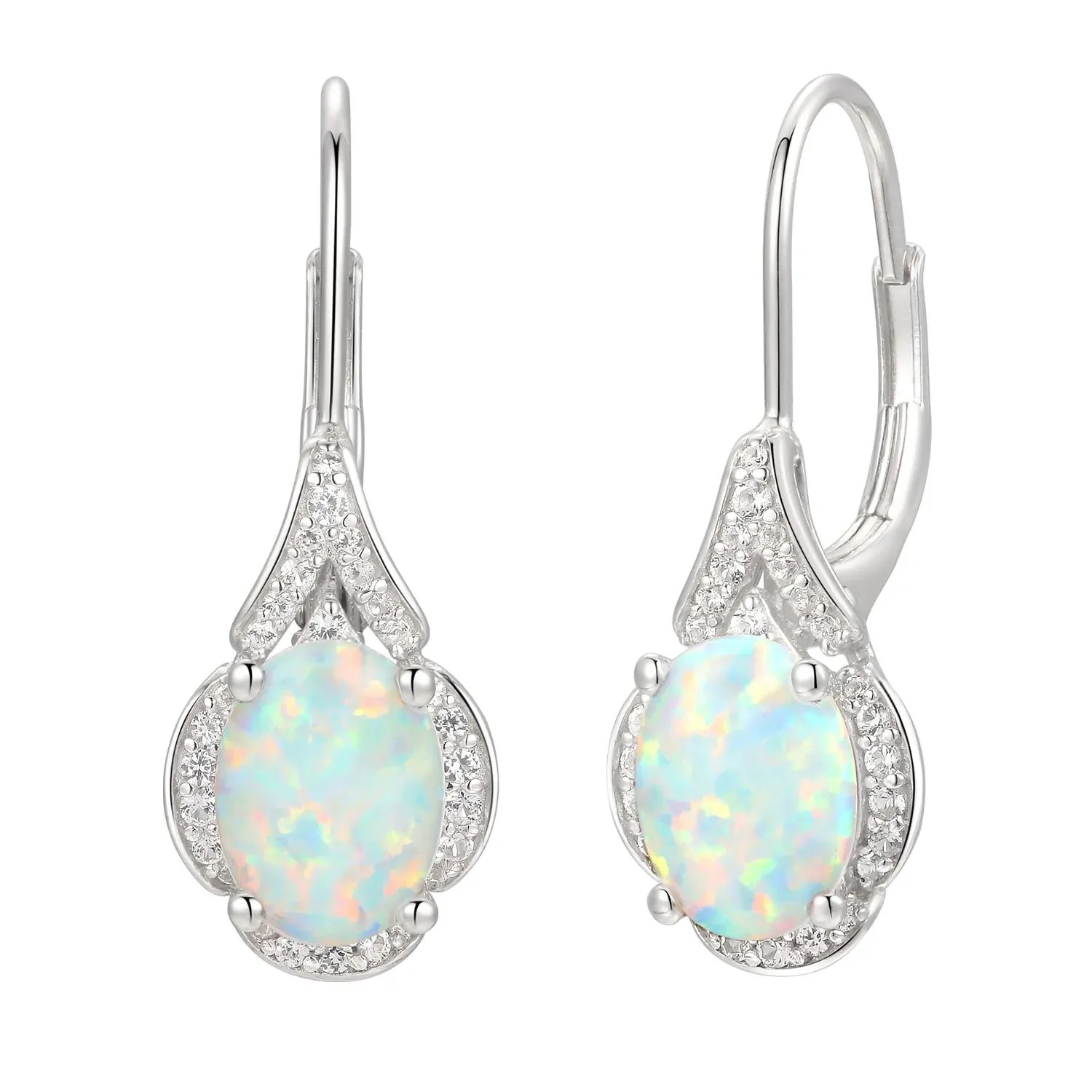 Oval Opal & Lab Created White Sapphire Earring Pendant Necklace & Ring Set .925 Sterling Silver Size 7 - Image 3