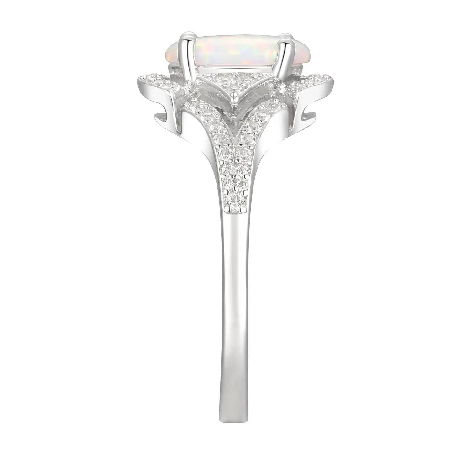 Oval Opal & Lab Created White Sapphire Earring Pendant Necklace & Ring Set .925 Sterling Silver Size 7 - Image 8