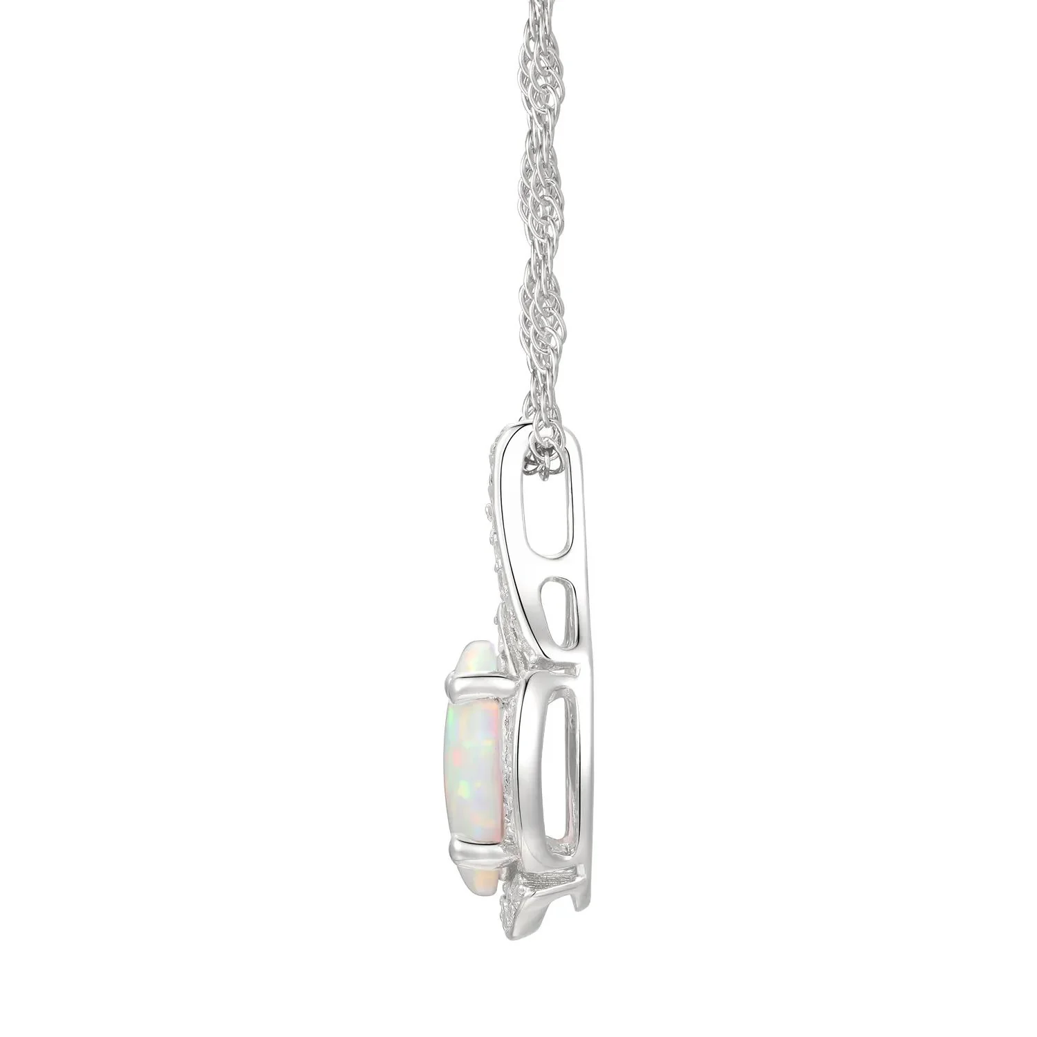 Oval Opal & Lab Created White Sapphire Earring Pendant Necklace & Ring Set .925 Sterling Silver Size 8 - Image 5