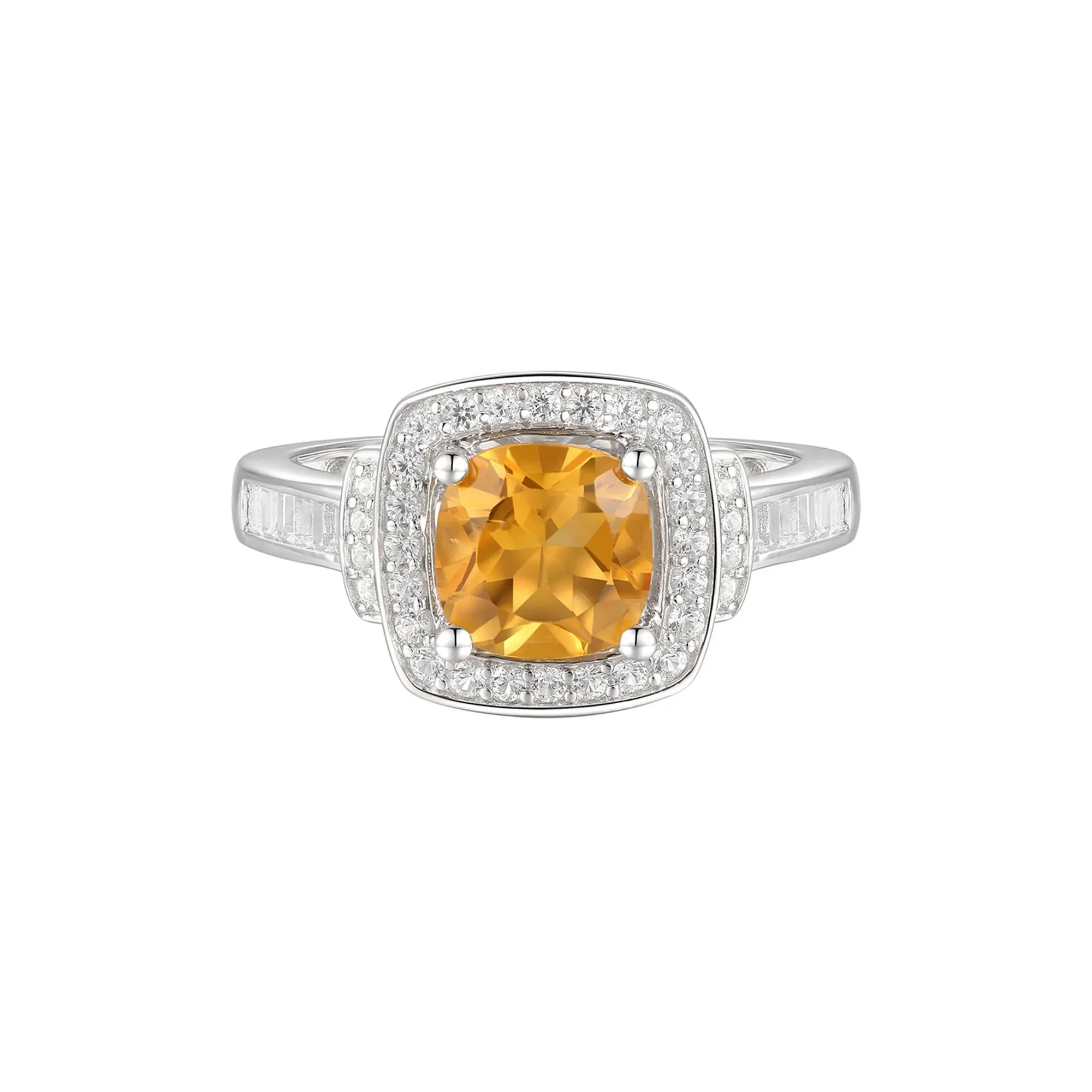 Cushion-Cut Citrine & Lab Created White Sapphire Earring Pendant Necklace & Ring Set .925 Sterling Silver Size 6.5 - Image 2