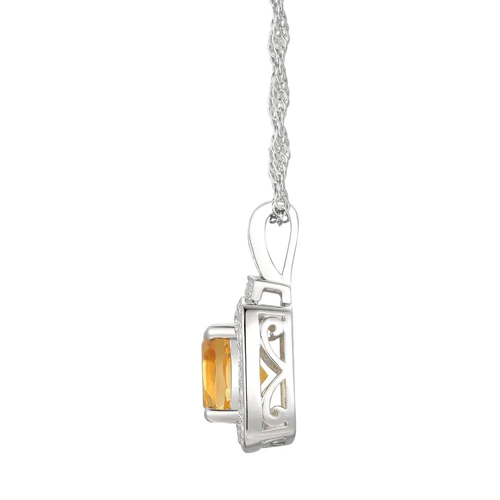 Cushion-Cut Citrine & Lab Created White Sapphire Earring Pendant Necklace & Ring Set .925 Sterling Silver Size 7 - Image 6