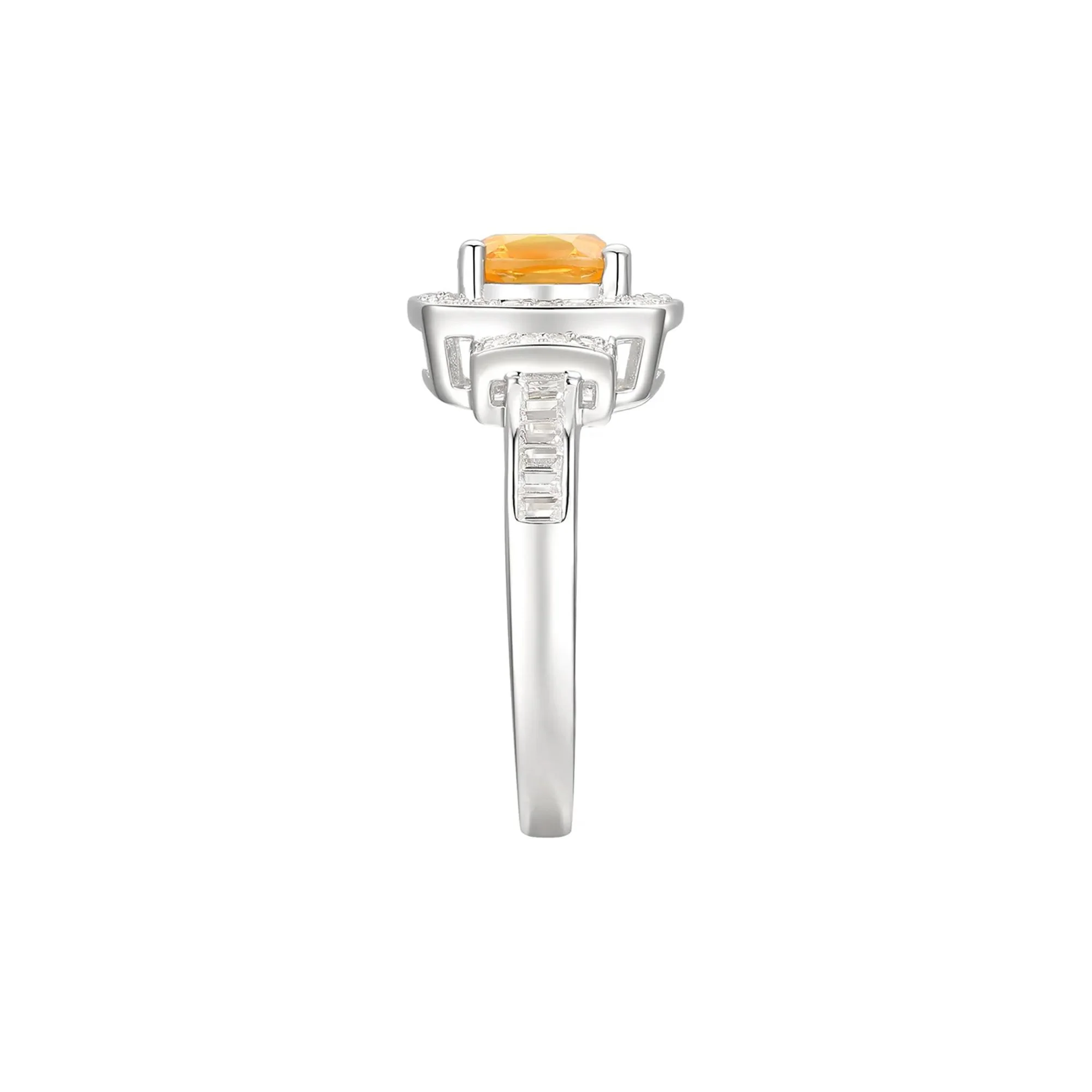 Cushion-Cut Citrine & Lab Created White Sapphire Earring Pendant Necklace & Ring Set .925 Sterling Silver Size 8.5 - Image 4