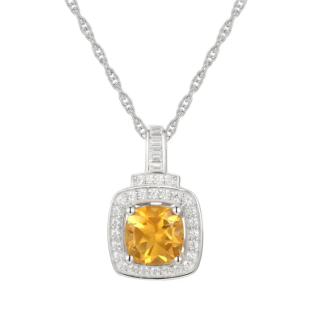 Cushion-Cut Citrine & Lab Created White Sapphire Earring Pendant Necklace & Ring Set .925 Sterling Silver Size 8.5 - Image 5
