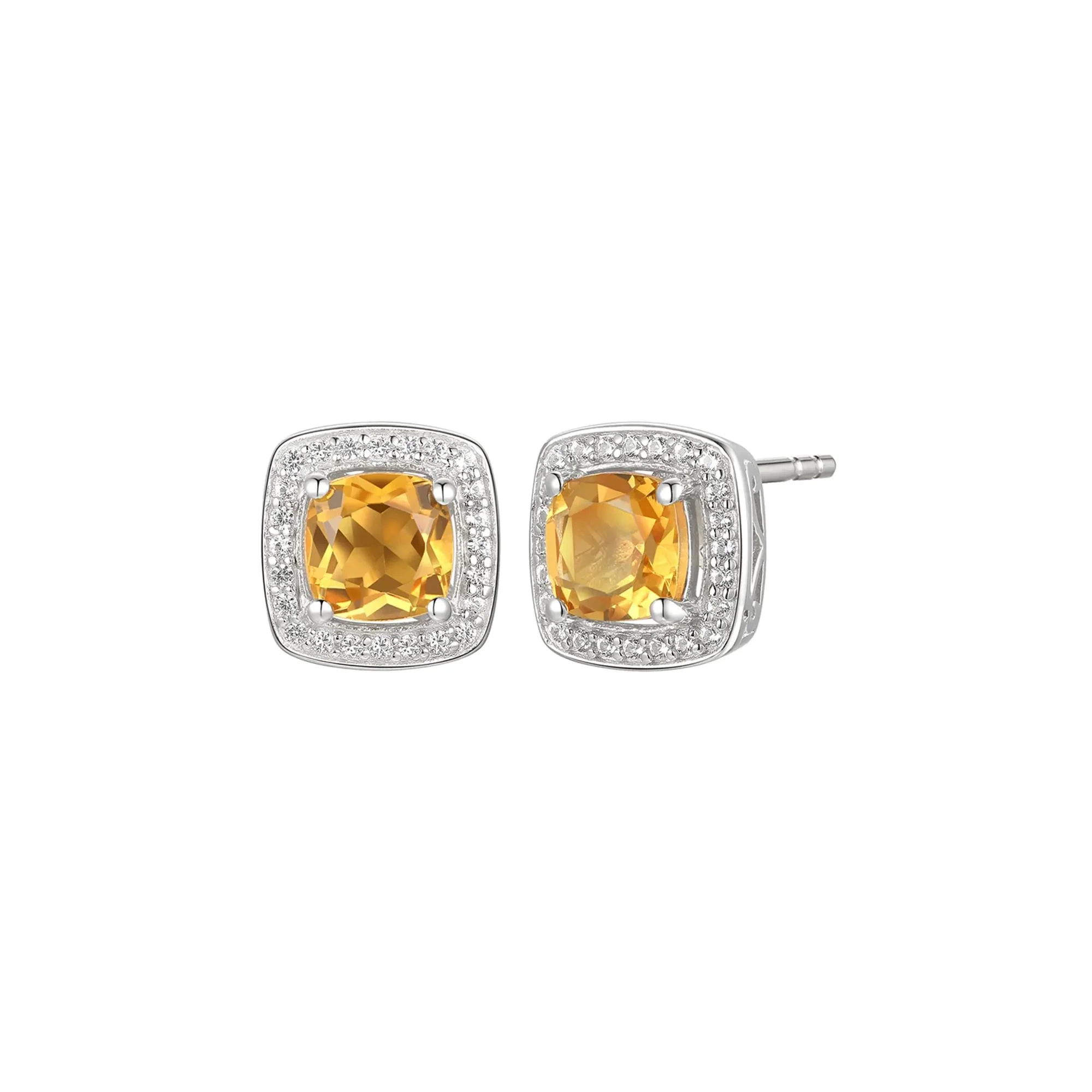 Cushion-Cut Citrine & Lab Created White Sapphire Earring Pendant Necklace & Ring Set .925 Sterling Silver Size 8.5 - Image 8