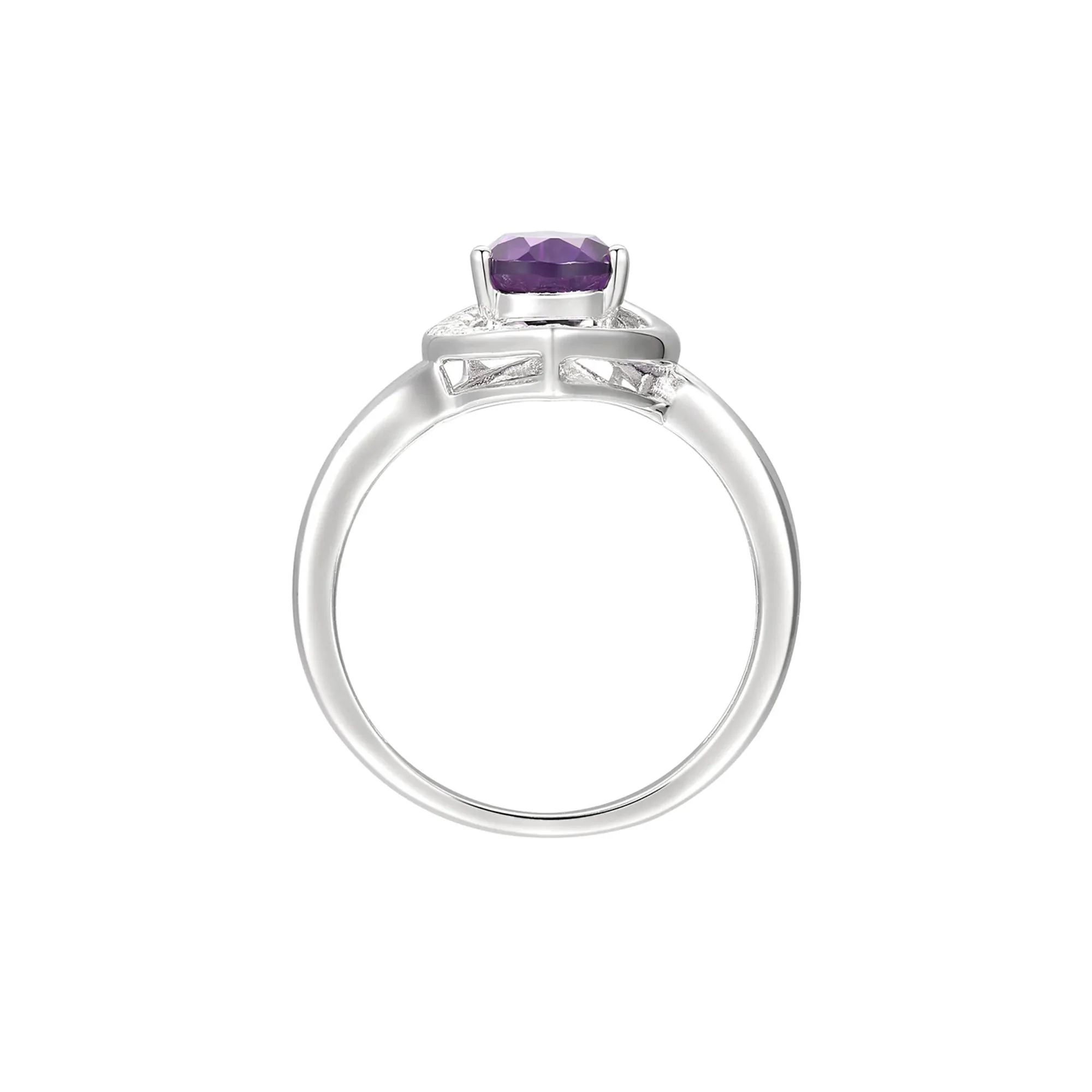 Pear-Shaped Amethyst & Lab Created White Sapphire Earring Pendant Necklace & Ring Set .925 Sterling Silver Size 6 - Image 3