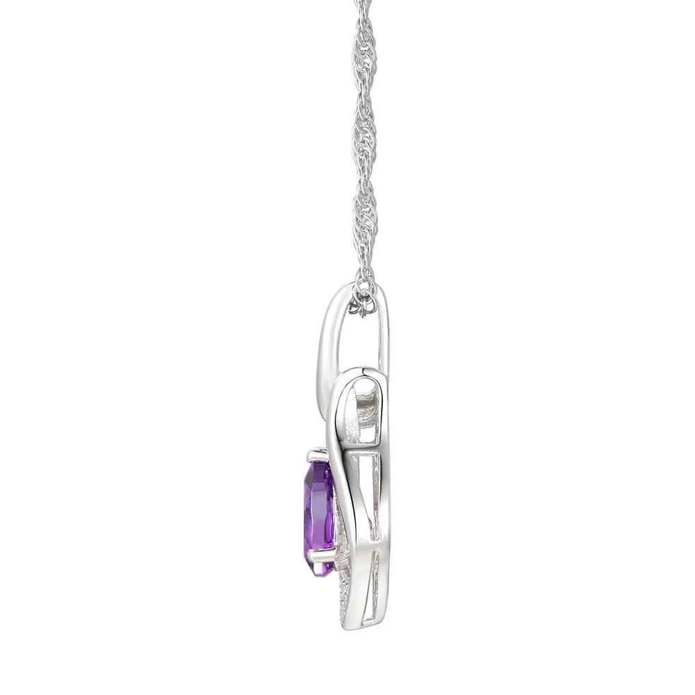 Pear-Shaped Amethyst & Lab Created White Sapphire Earring Pendant Necklace & Ring Set .925 Sterling Silver Size 6 - Image 6