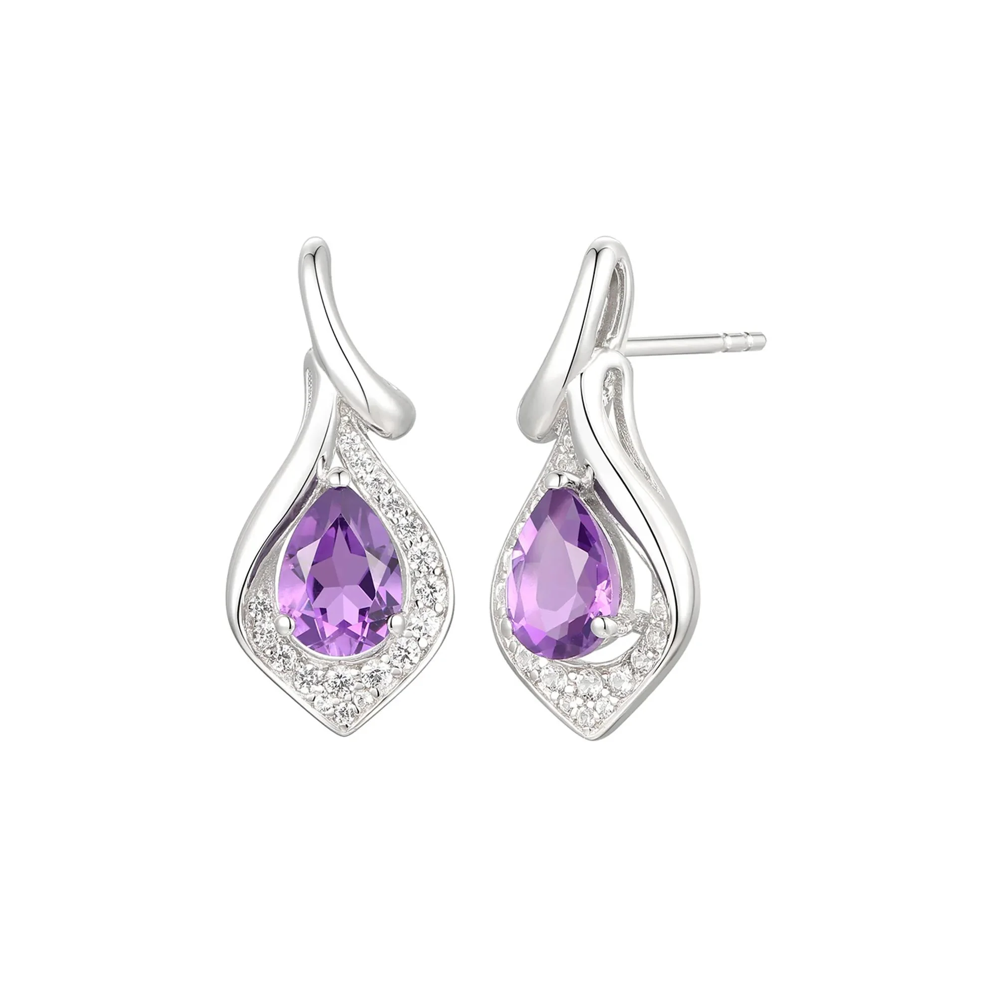 Pear-Shaped Amethyst & Lab Created White Sapphire Earring Pendant Necklace & Ring Set .925 Sterling Silver Size 6.5 - Image 8