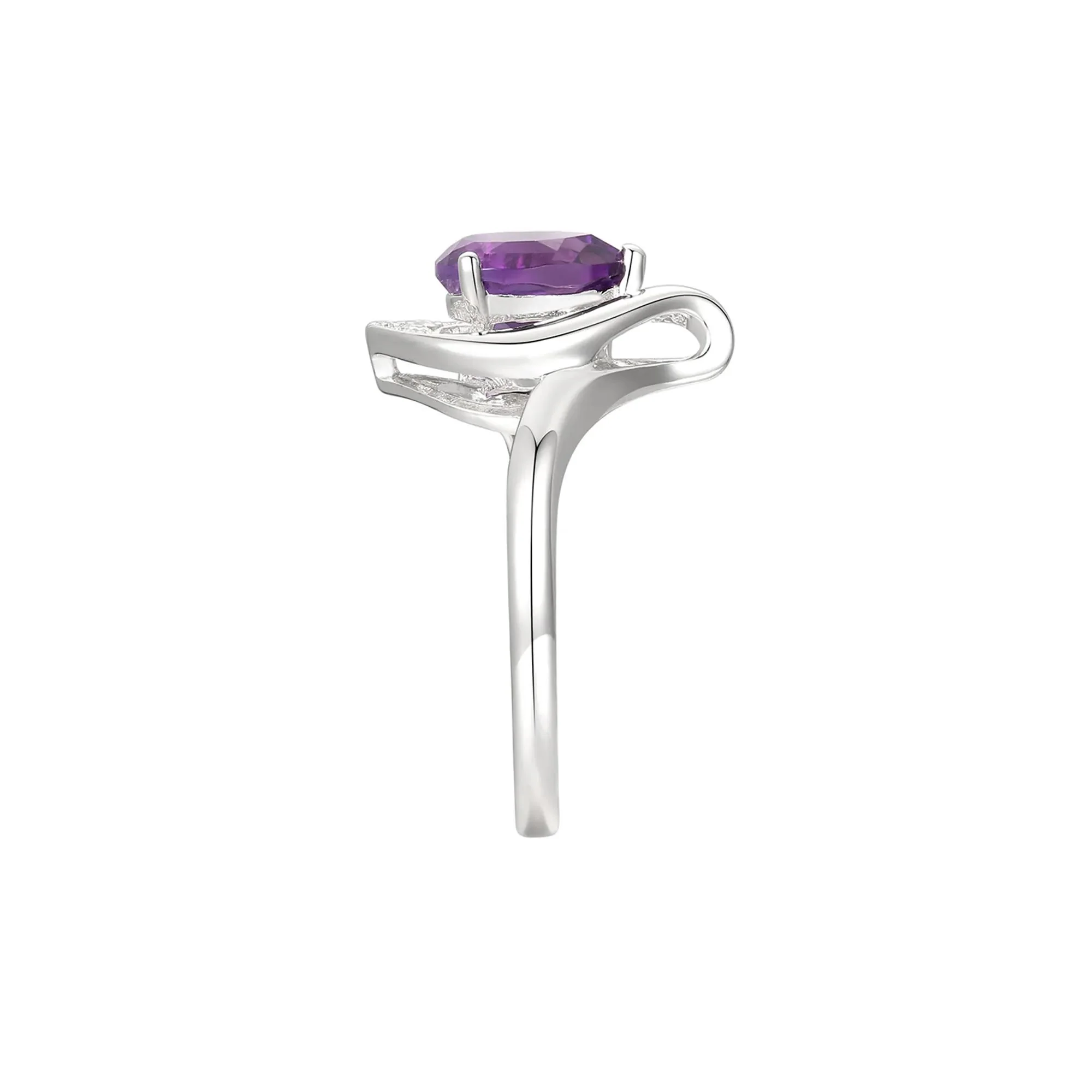 Pear-Shaped Amethyst & Lab Created White Sapphire Earring Pendant Necklace & Ring Set .925 Sterling Silver Size 7.5 - Image 4