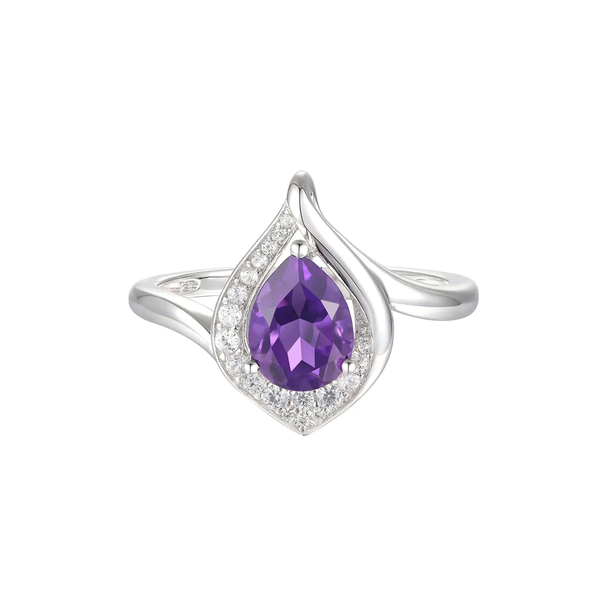 Pear-Shaped Amethyst & Lab Created White Sapphire Earring Pendant Necklace & Ring Set .925 Sterling Silver Size 8 - Image 2