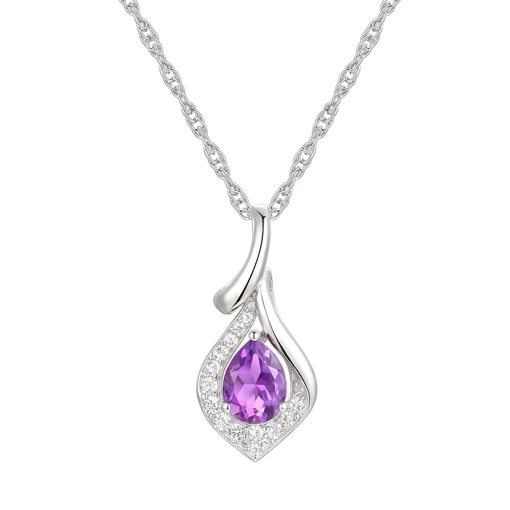 Pear-Shaped Amethyst & Lab Created White Sapphire Earring Pendant Necklace & Ring Set .925 Sterling Silver Size 8.5 - Image 5