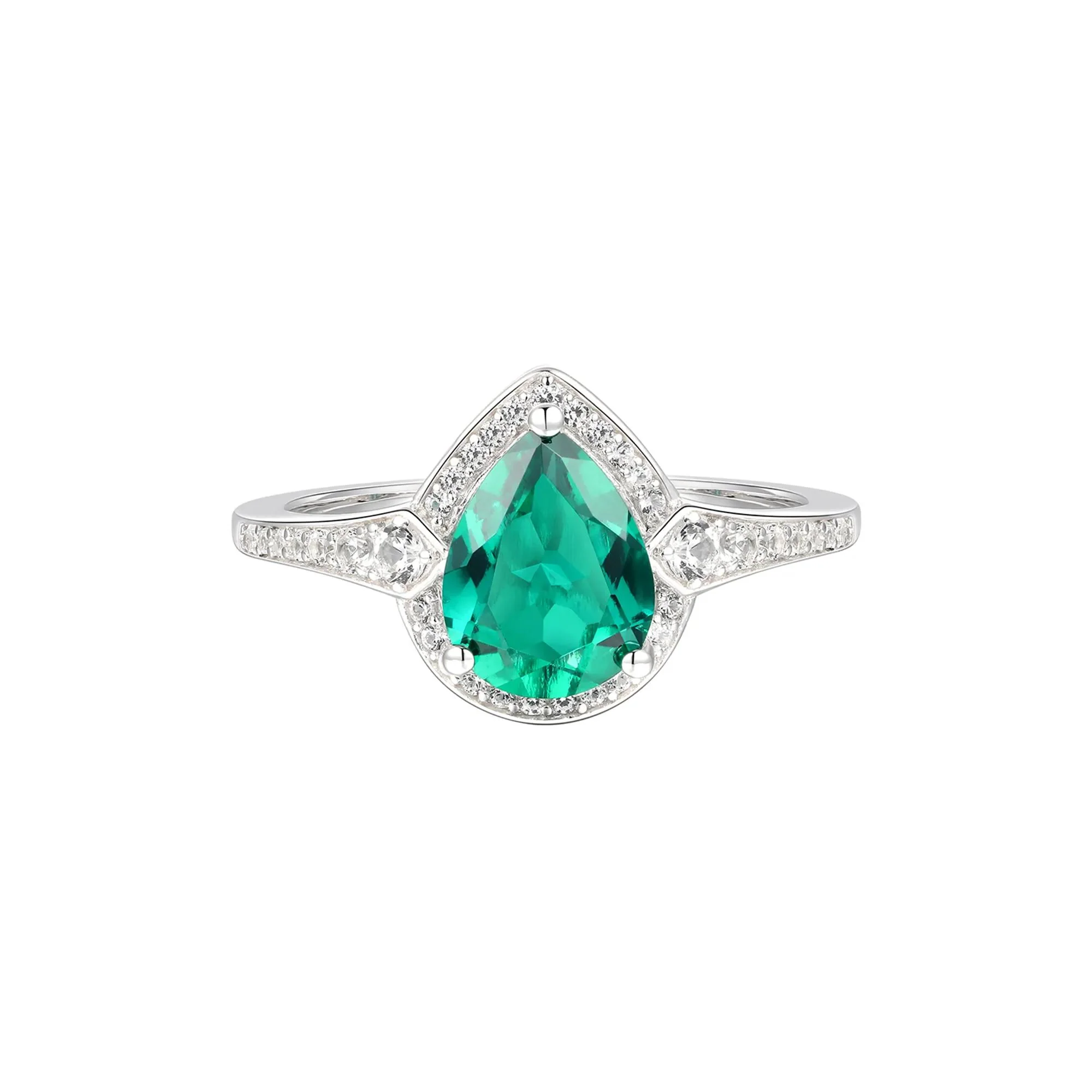 Pear-Shaped Lab Created Emerald Earring Pendant Necklace & Ring Set .925 Sterling Silver White Size 7 - Image 2