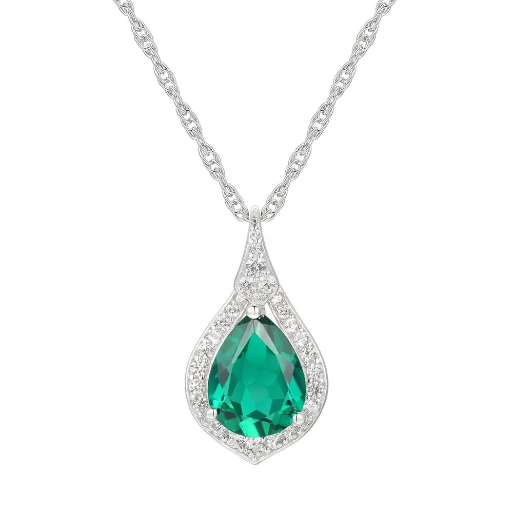 Pear-Shaped Lab Created Emerald Earring Pendant Necklace & Ring Set .925 Sterling Silver White Size 7 - Image 5