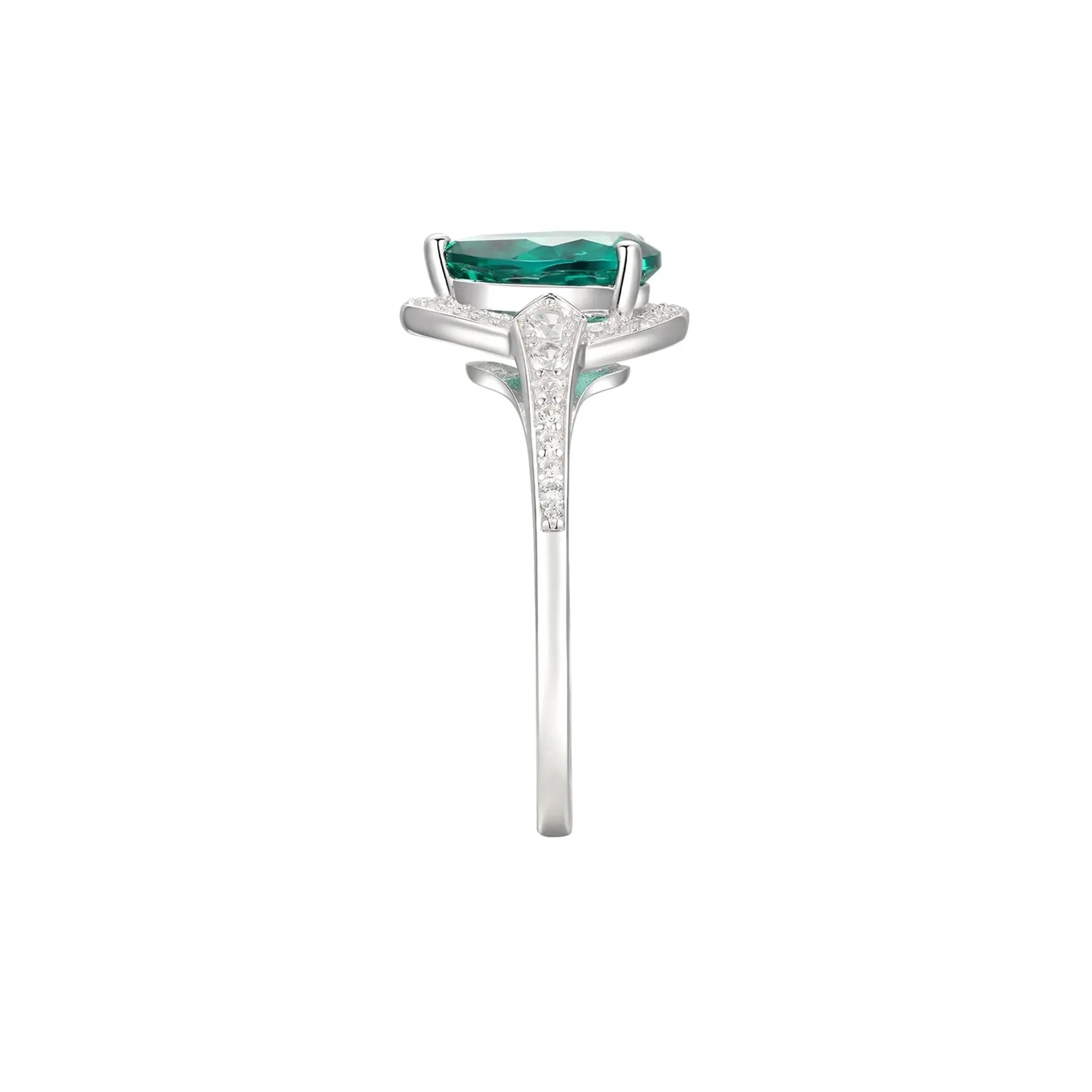 Pear-Shaped Lab Created Emerald Earring Pendant Necklace & Ring Set .925 Sterling Silver White Size 7.5 - Image 4