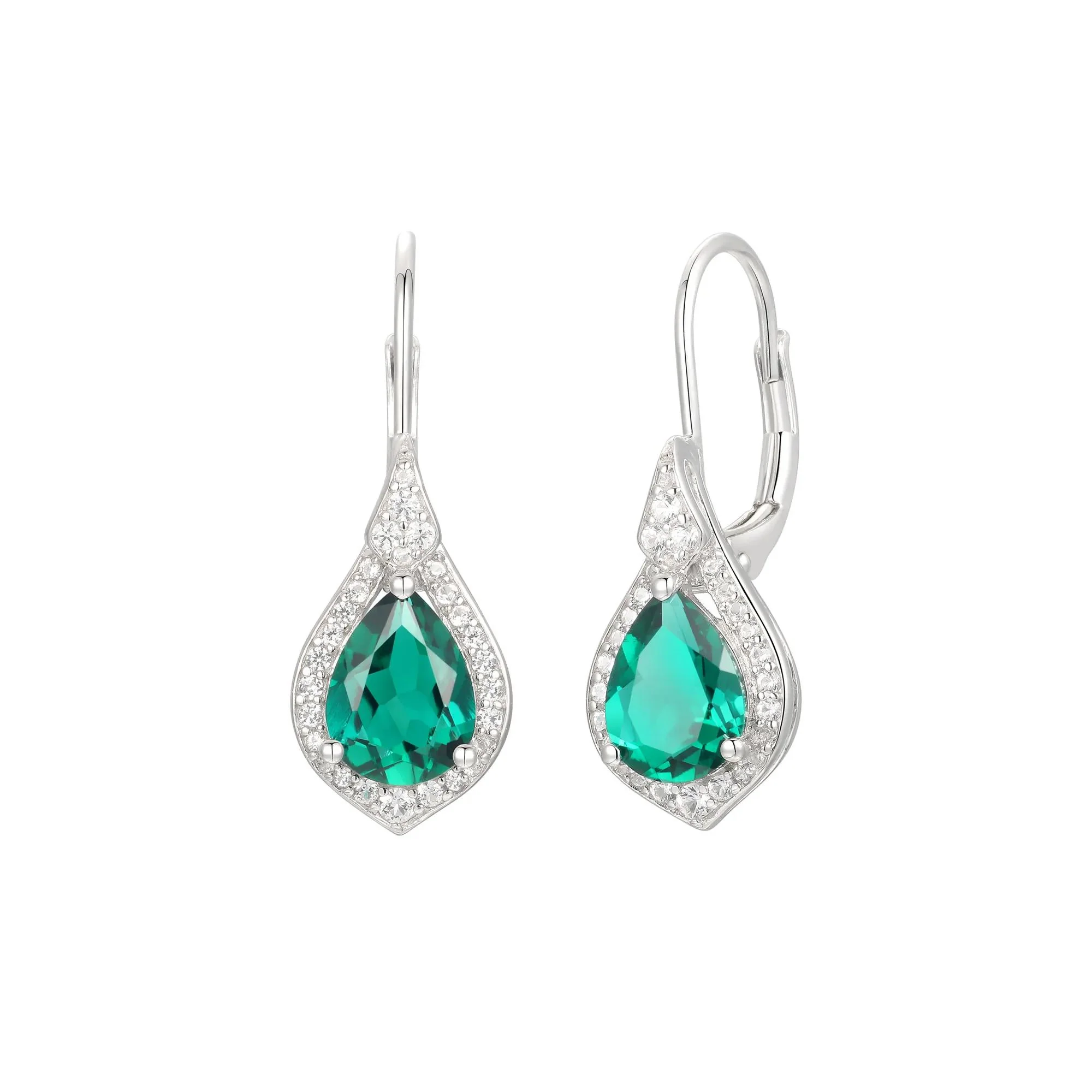 Pear-Shaped Lab Created Emerald Earring Pendant Necklace & Ring Set .925 Sterling Silver White Size 8 - Image 8