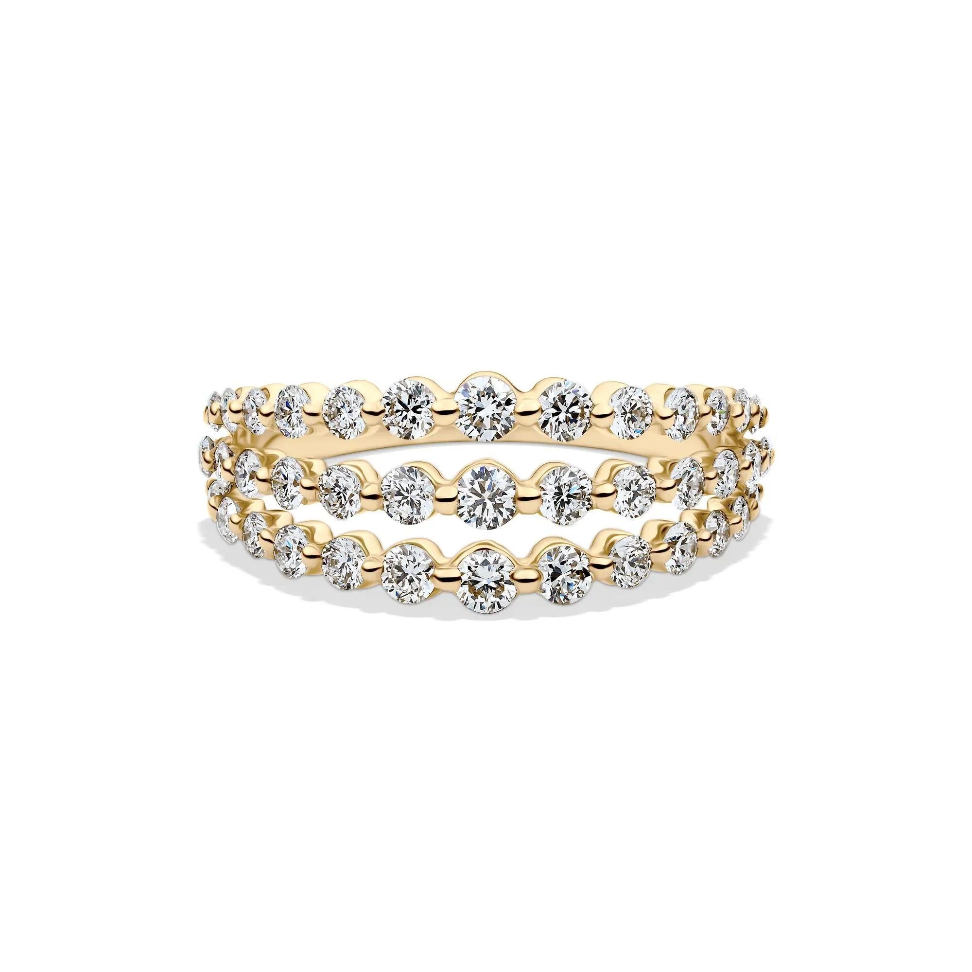 1 CT. Tw. Lab Grown Diamond Three-Row Anniversary Band Ring 10K Yellow Gold Round Brilliant Cut Size 8 1mm - Image 2