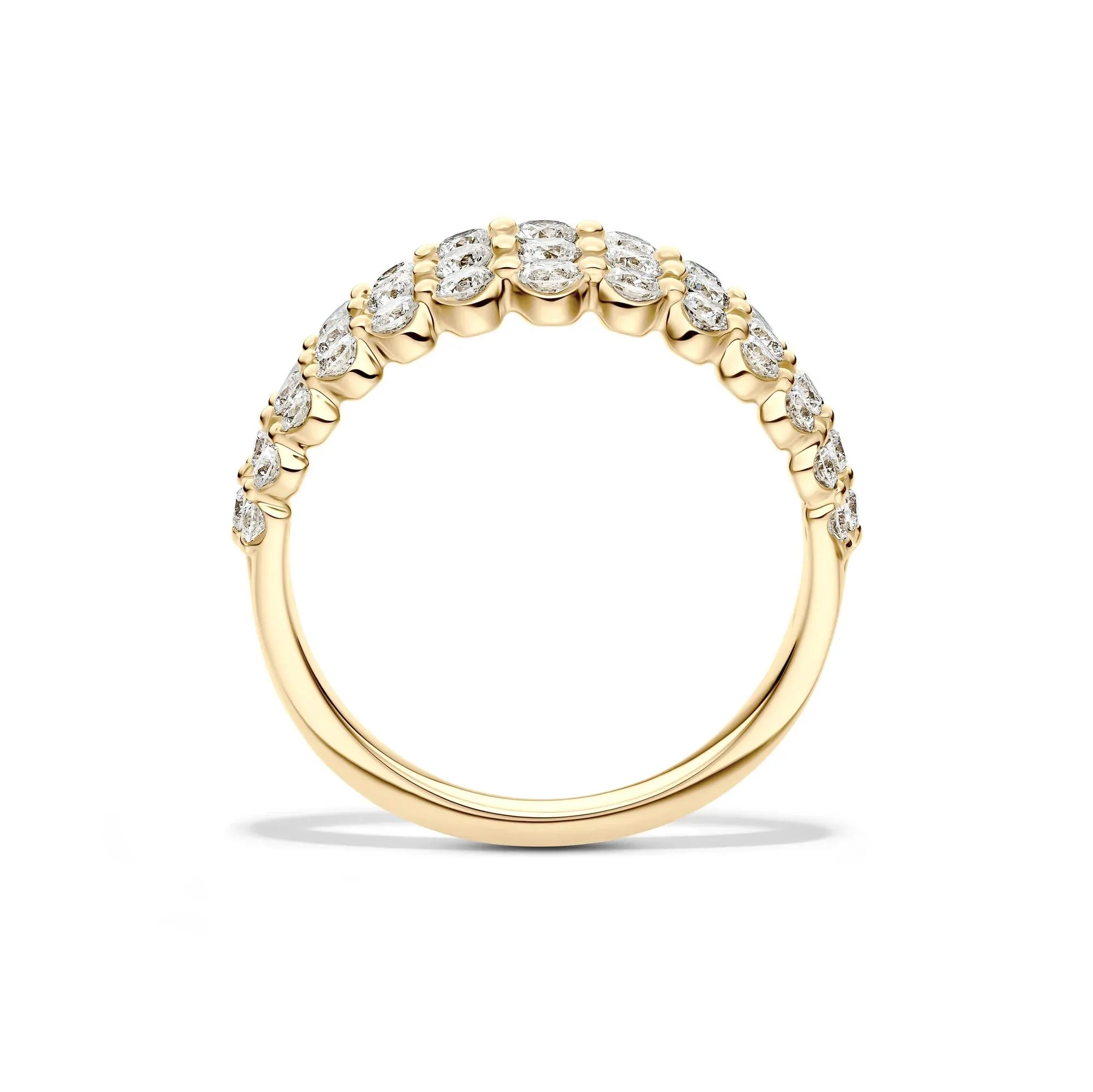 1 CT. Tw. Lab Grown Diamond Three-Row Anniversary Band Ring 10K Yellow Gold Round Brilliant Cut Size 8 1mm - Image 3