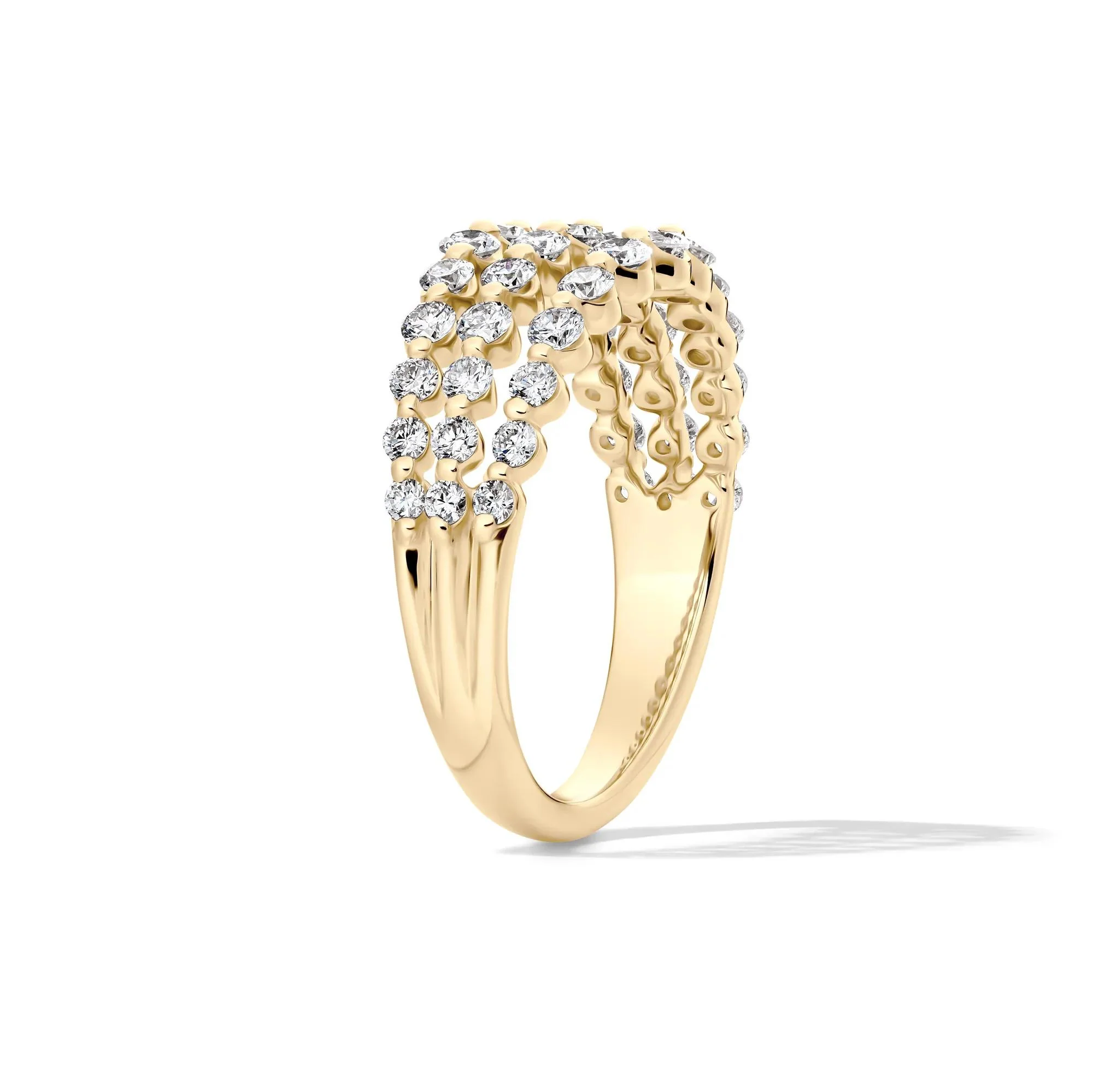 1 CT. Tw. Lab Grown Diamond Three-Row Anniversary Band Ring 10K Yellow Gold Round Brilliant Cut Size 9 1mm - Image 4