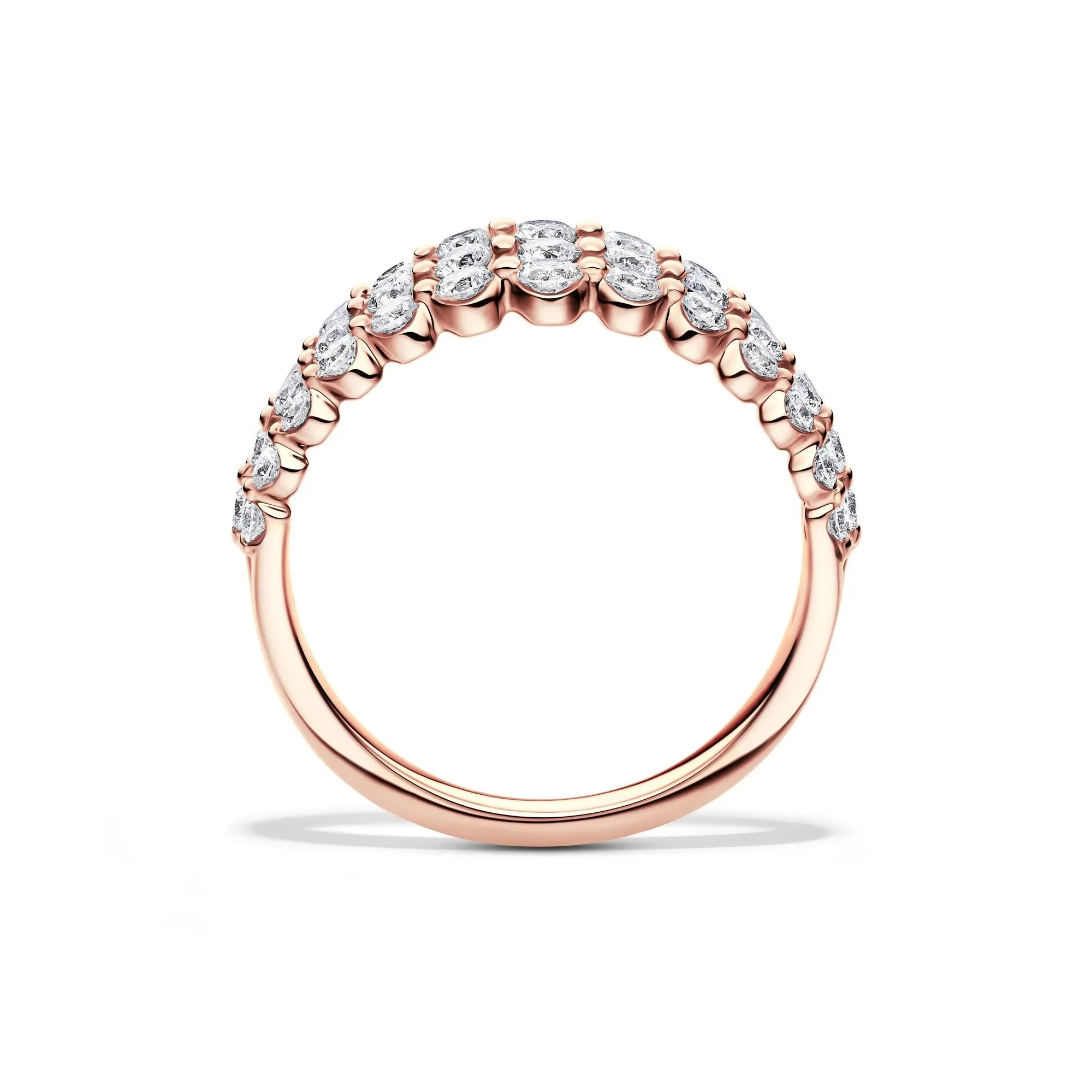 1 CT. Tw. Lab Grown Diamond Three-Row Anniversary Band Ring 10K Rose Gold Round Brilliant Cut Size 8 1mm - Image 2