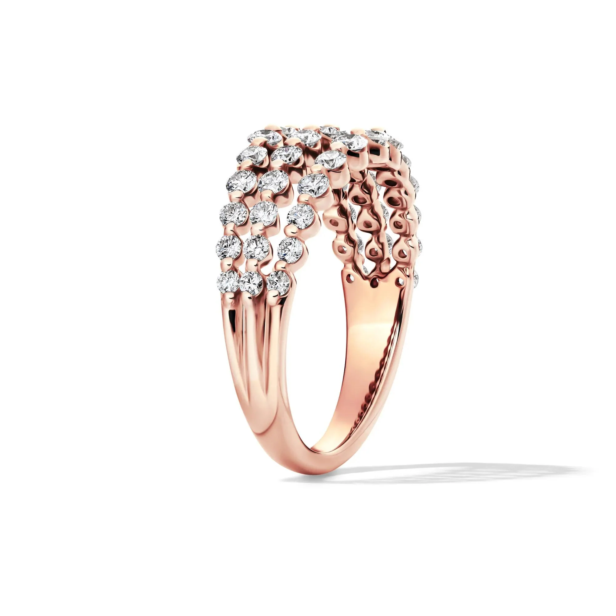 1 CT. Tw. Lab Grown Diamond Three-Row Anniversary Band Ring 10K Rose Gold Round Brilliant Cut Size 8 1mm - Image 3