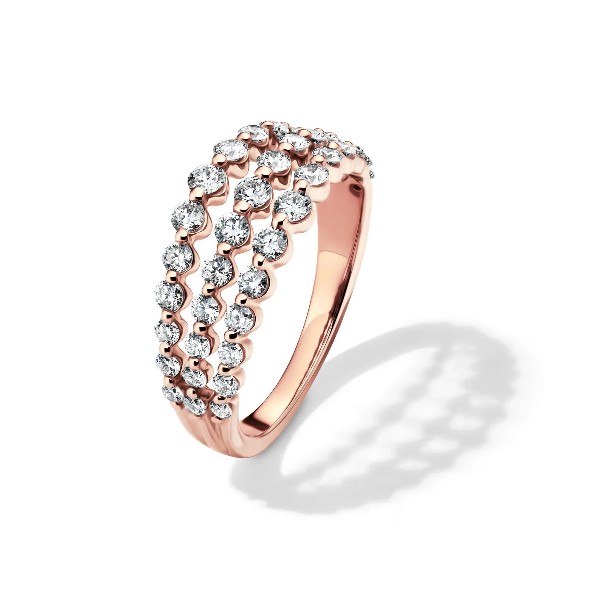1 CT. Tw. Lab Grown Diamond Three-Row Anniversary Band Ring 10K Rose Gold Round Brilliant Cut Size 8 1mm - Image 4