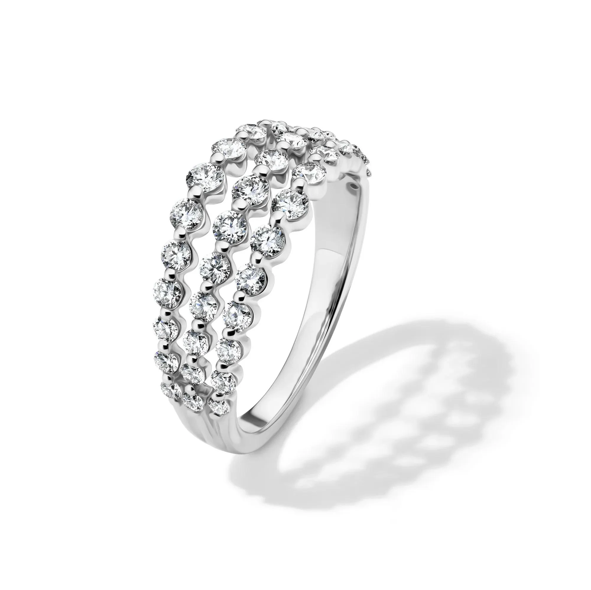 1 CT. Tw. Lab Grown Diamond Three-Row Anniversary Band Ring 10K White Gold Round Brilliant Cut Size 6 1mm - Image 4