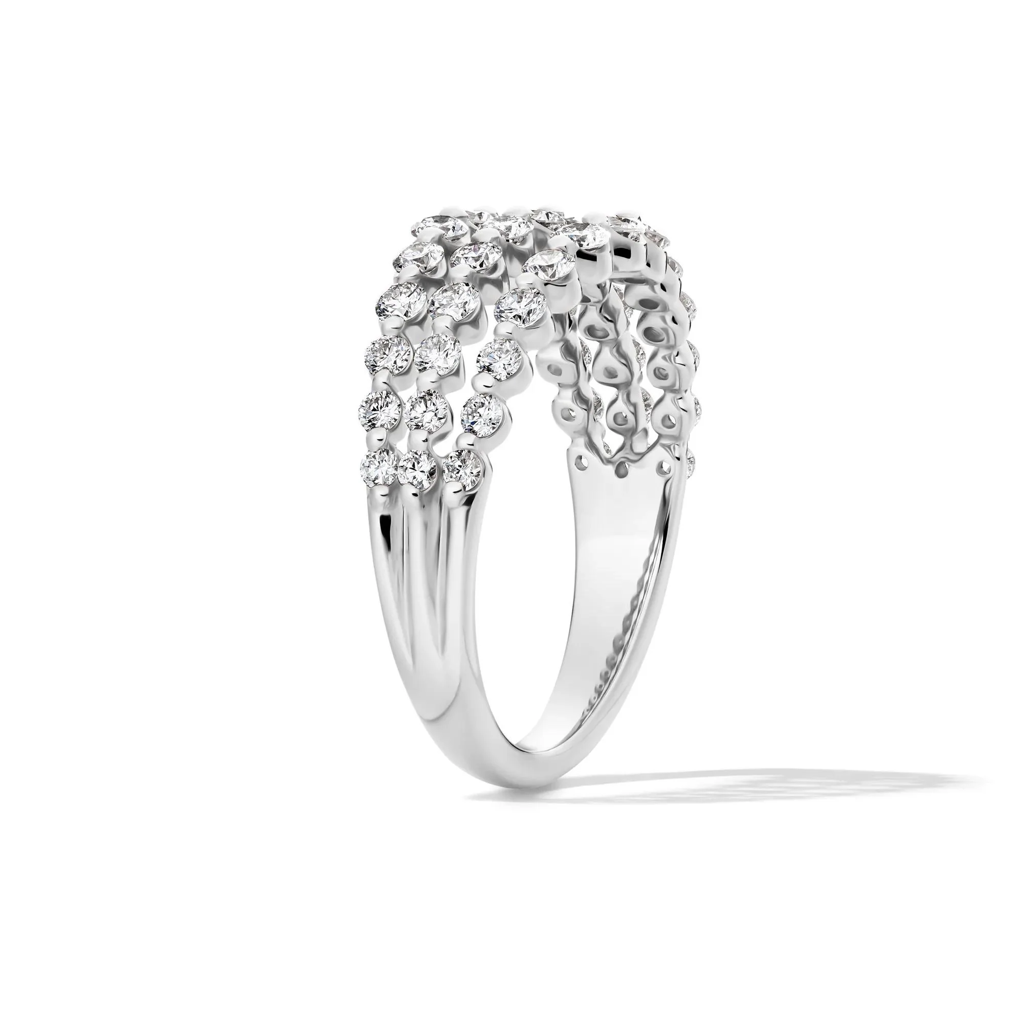 1 CT. Tw. Lab Grown Diamond Three-Row Anniversary Band Ring 10K White Gold Round Brilliant Cut Size 8.5 1mm - Image 3