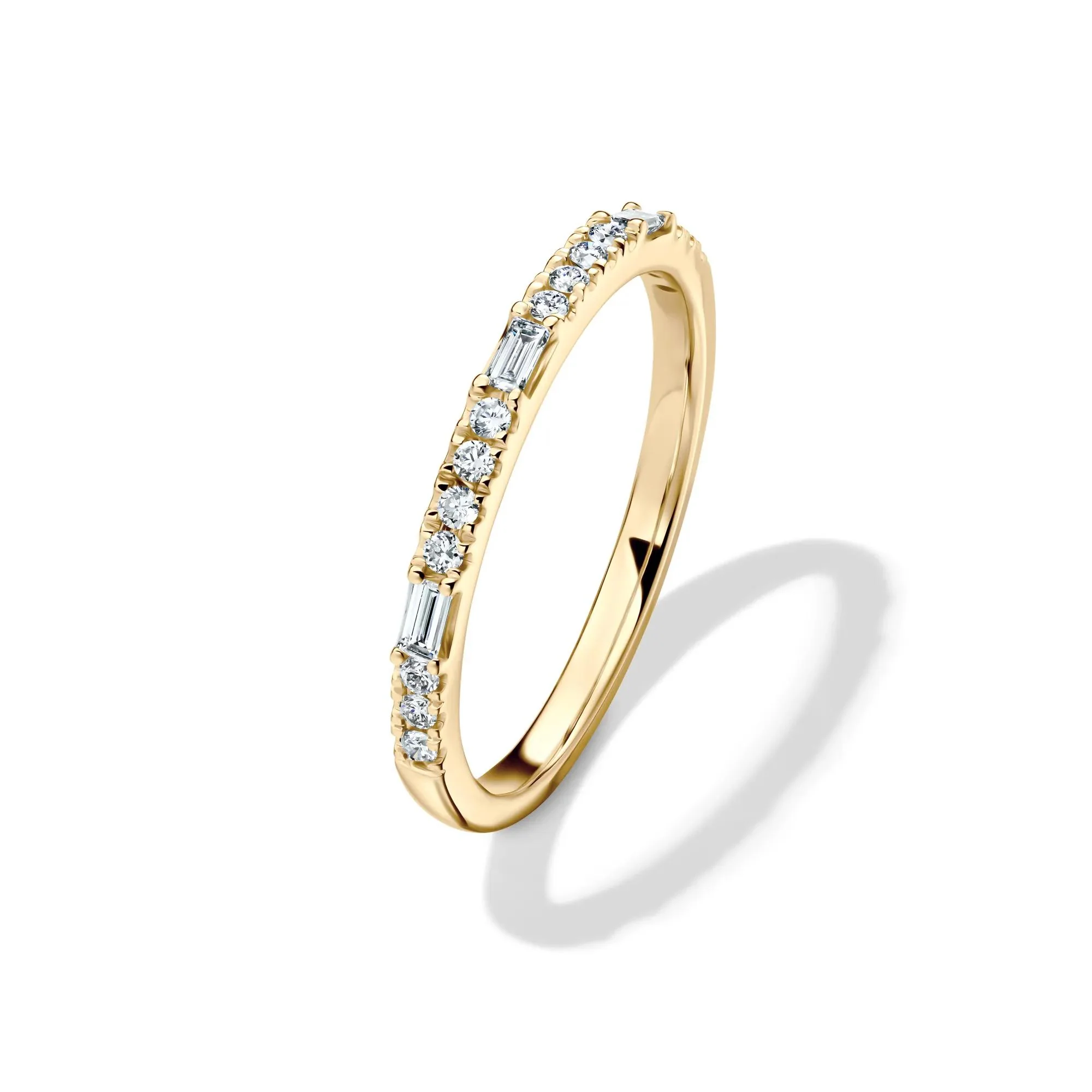 Lab Grown Diamond Round & Baguette Stack Band Ring 10K Yellow Gold (1/5 CT. T.w) Size 6.5 1mm - Image 4
