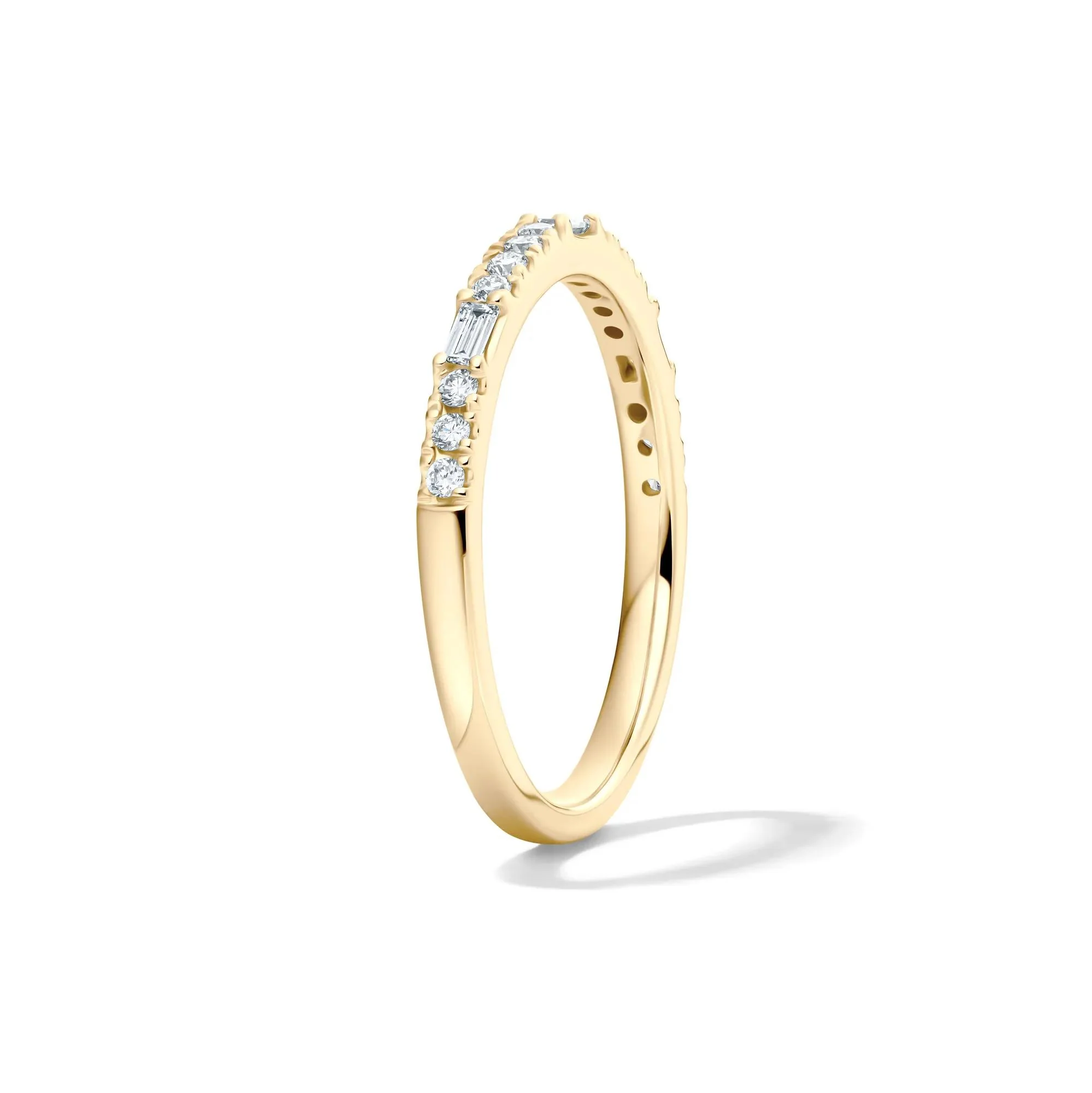 Lab Grown Diamond Round & Baguette Stack Band Ring 10K Yellow Gold (1/5 CT. T.w) Size 8 1mm - Image 3