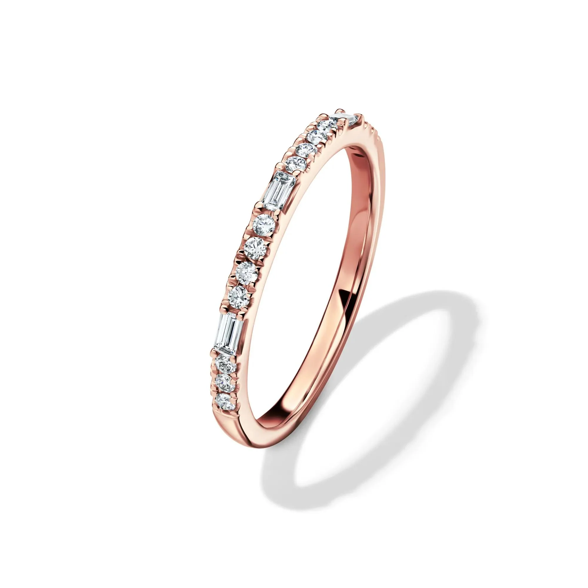 Lab Grown Diamond Round & Baguette Stack Band Ring 10K Rose Gold (1/5 CT. T.w) Size 5 1mm - Image 4