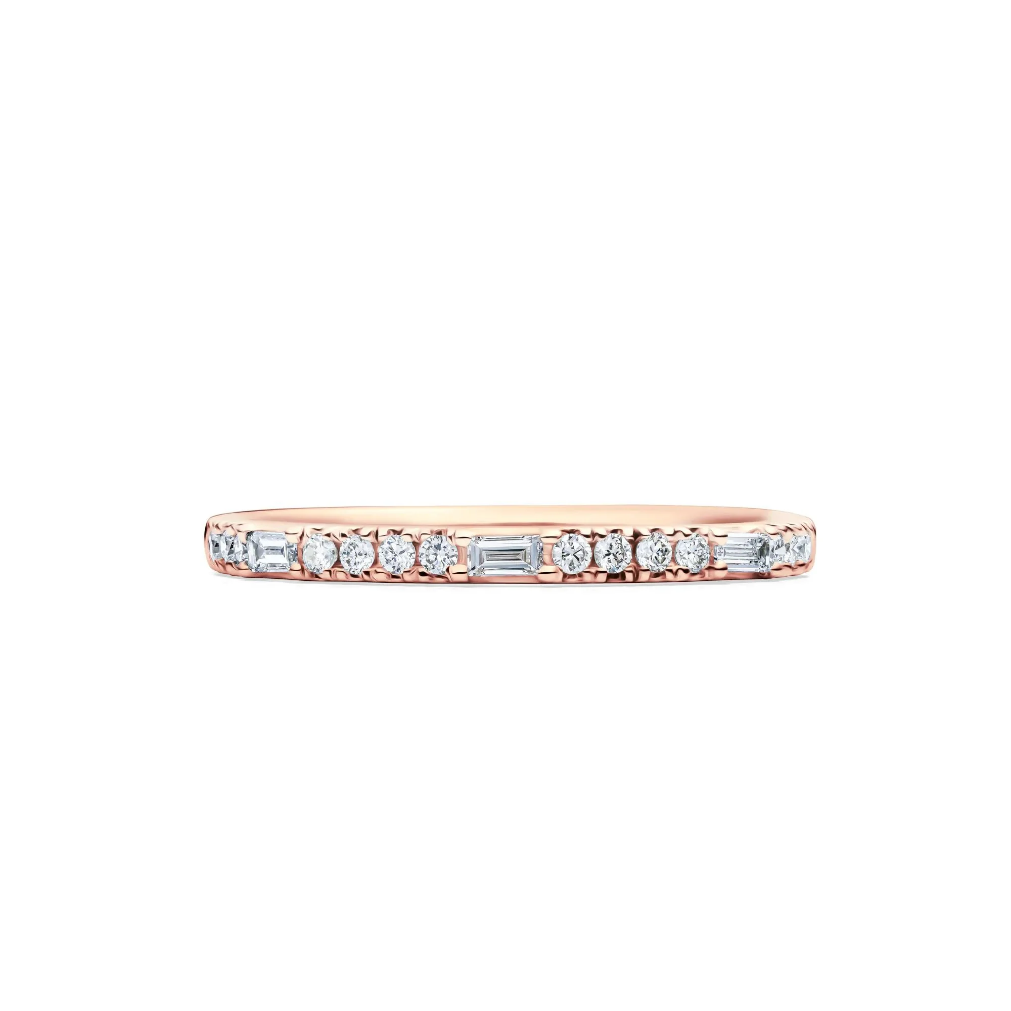Lab Grown Diamond Round & Baguette Stack Band Ring 10K Rose Gold (1/5 CT. T.w) Size 7 1mm