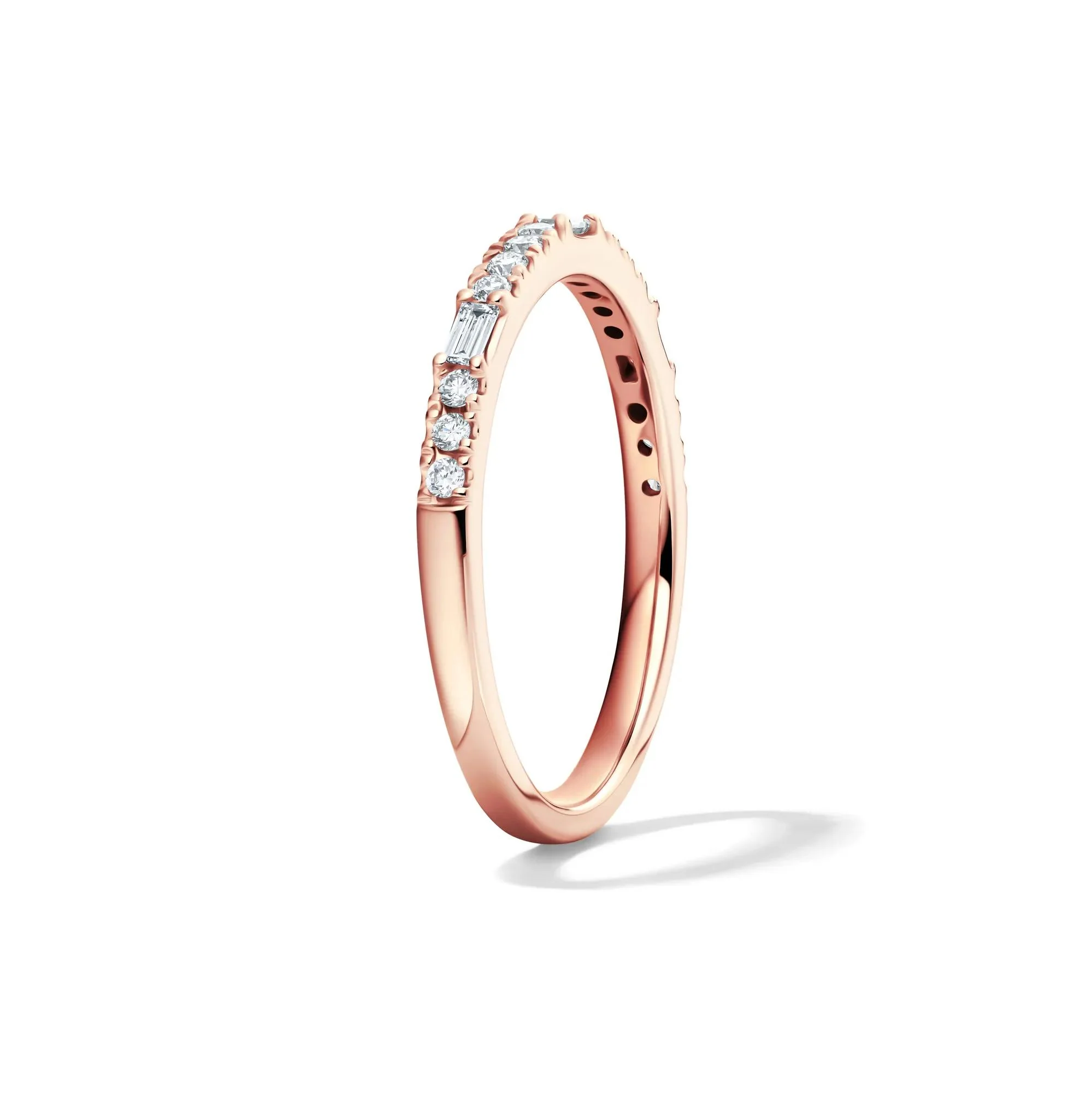 Lab Grown Diamond Round & Baguette Stack Band Ring 10K Rose Gold (1/5 CT. T.w) Size 8 1mm - Image 3