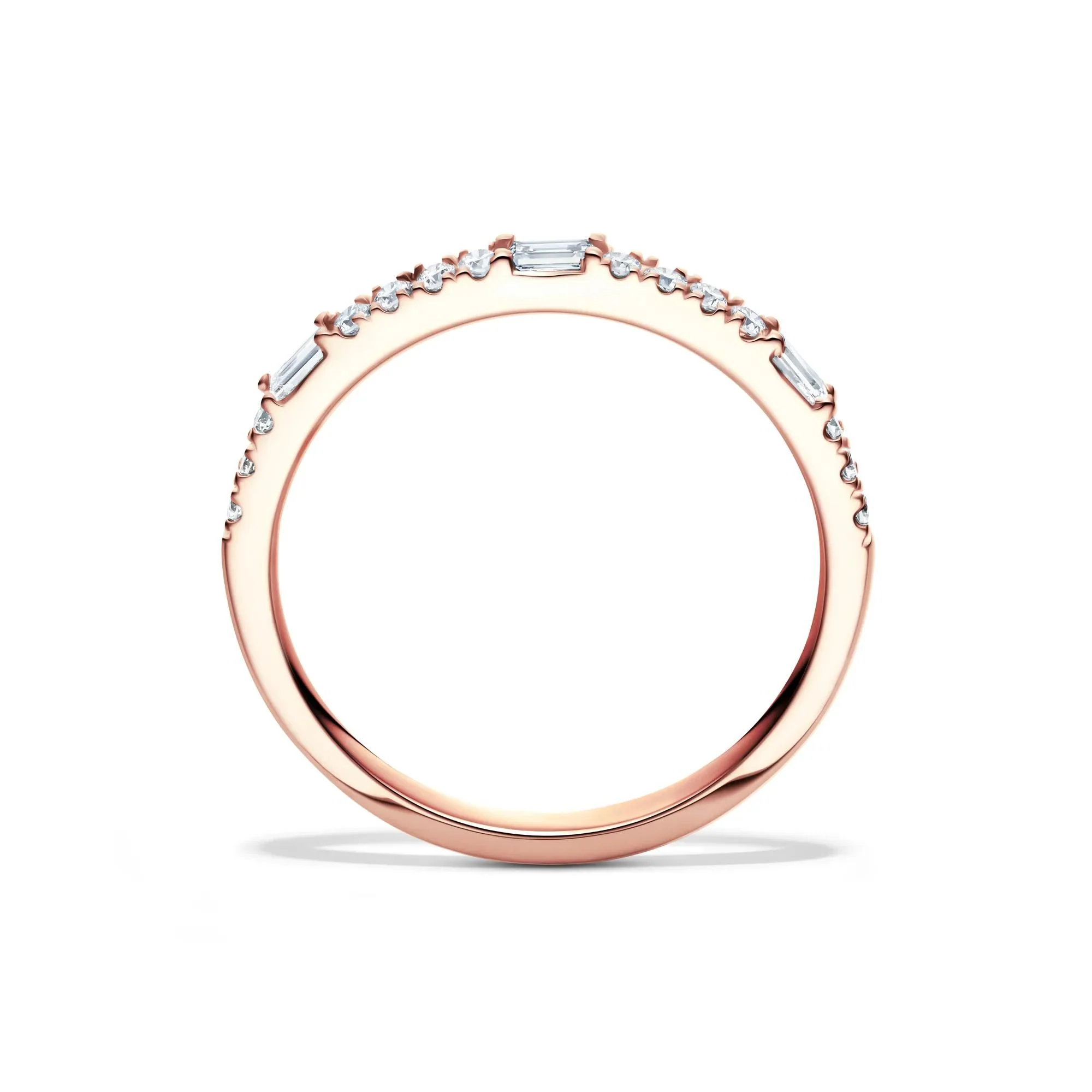 Lab Grown Diamond Round & Baguette Stack Band Ring 10K Rose Gold (1/5 CT. T.w) Size 9 1mm - Image 2