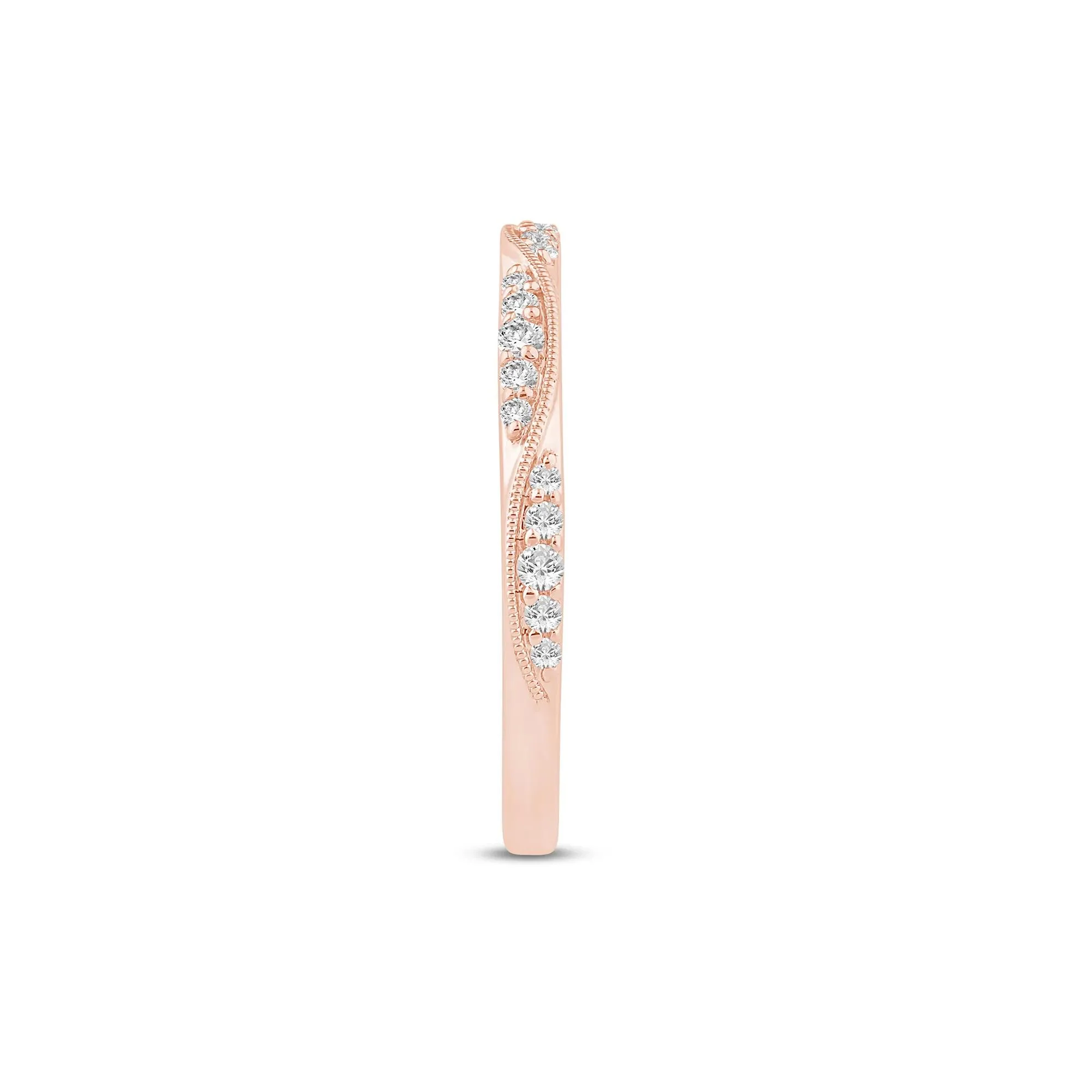 1/5 CT. Tw. Lab Grown Diamond Milgrain Wave Stack Band Ring 10K Rose Gold Size 6.5 1mm - Image 3