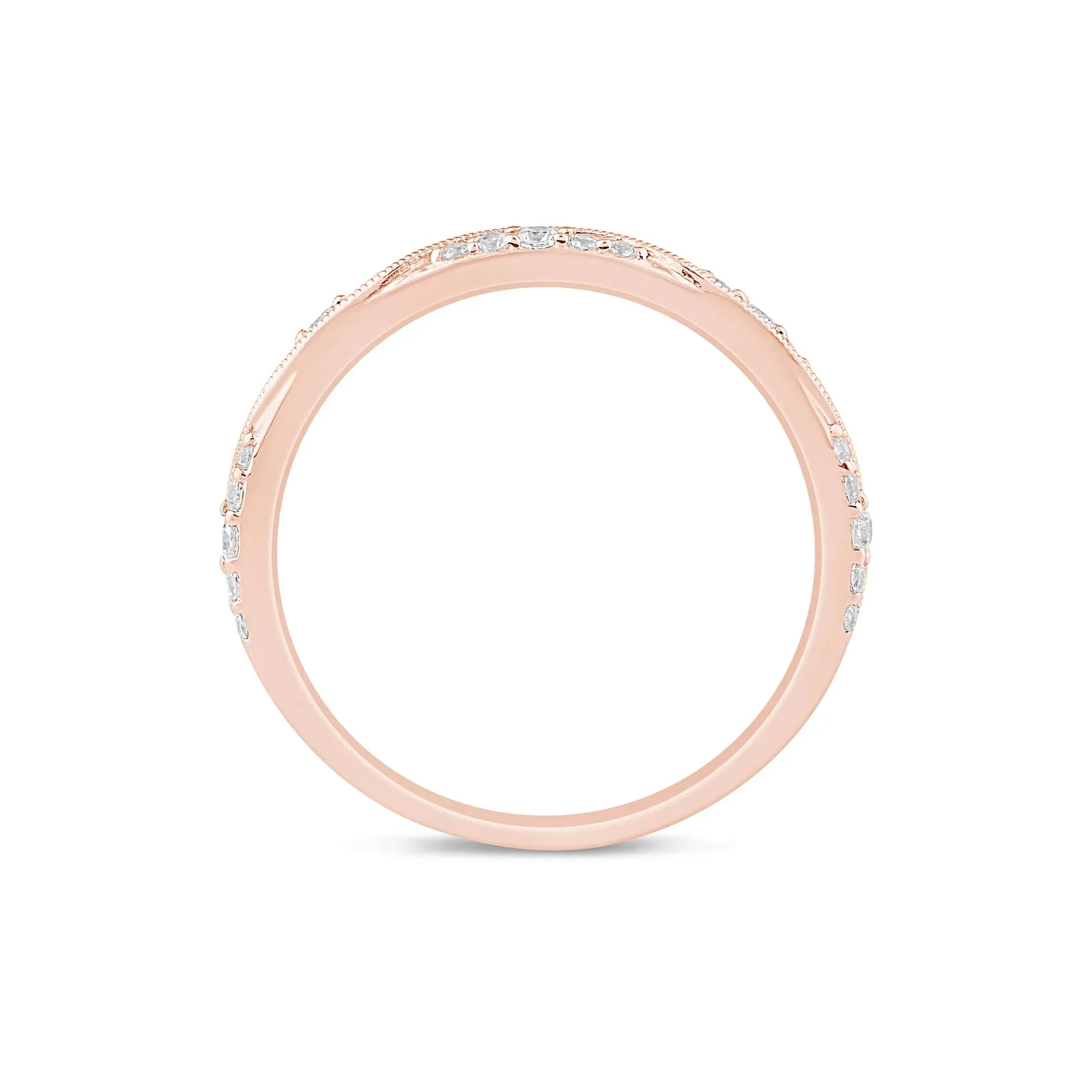 1/5 CT. Tw. Lab Grown Diamond Milgrain Wave Stack Band Ring 10K Rose Gold Size 7 1mm - Image 2